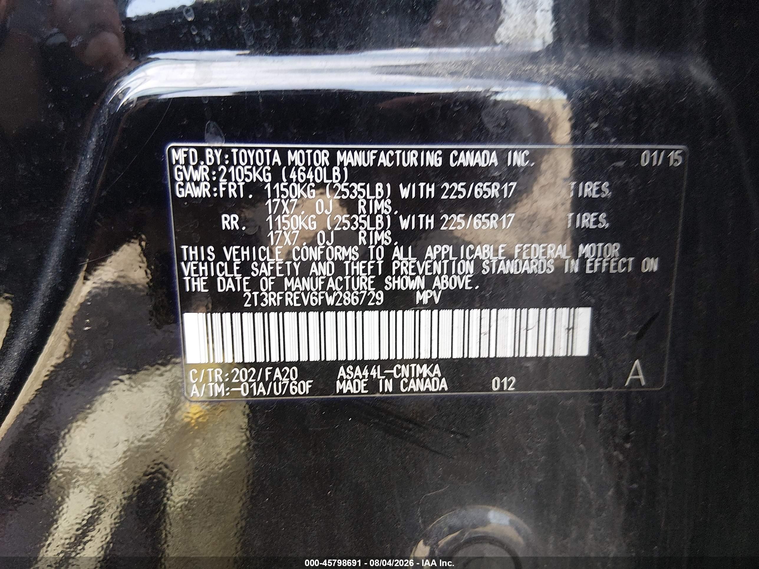 2015 Toyota Rav4 Xle Black vin: 2T3RFREV6FW286729