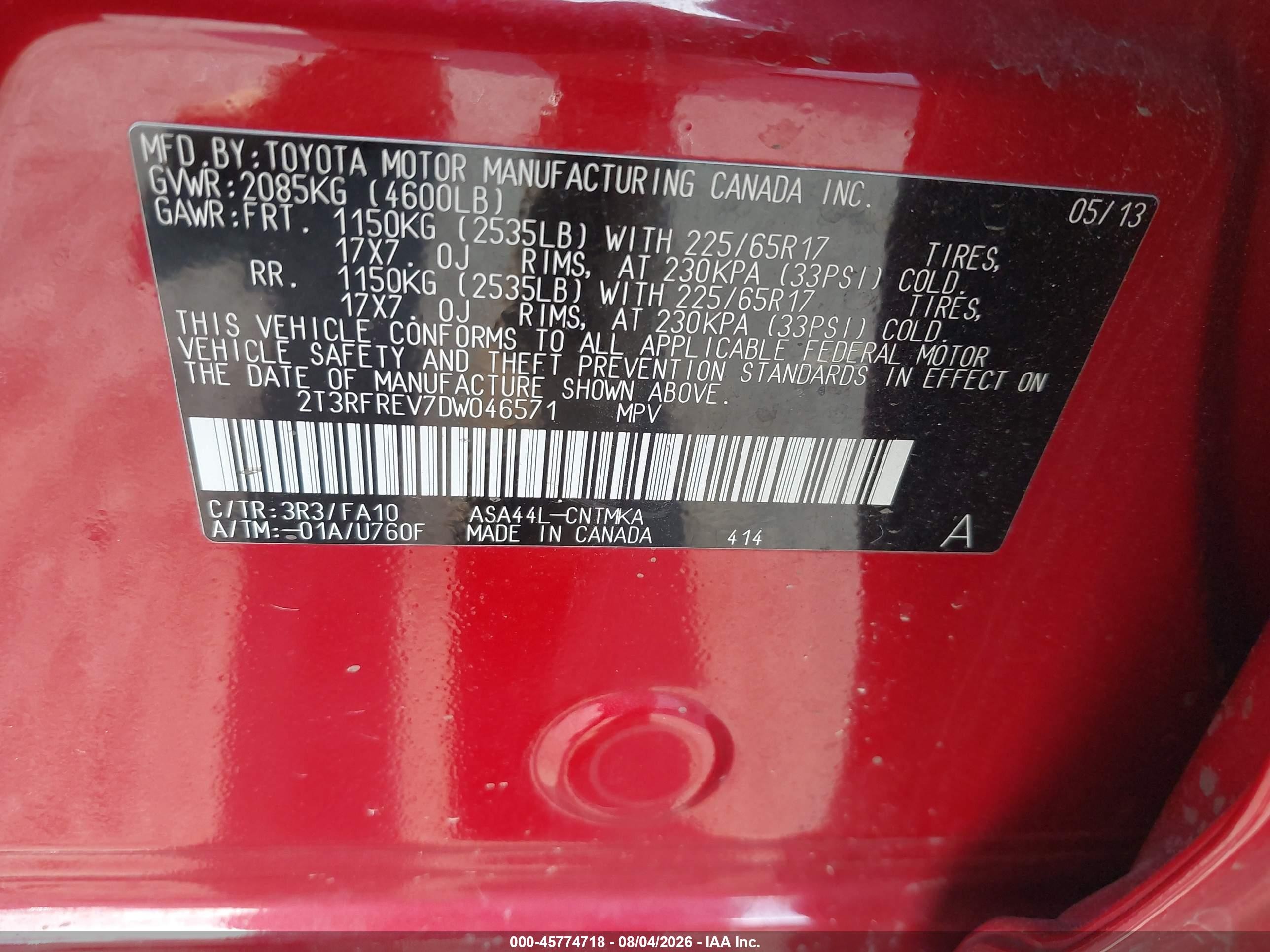 2013 Toyota Rav4 Xle Red vin: 2T3RFREV7DW046571