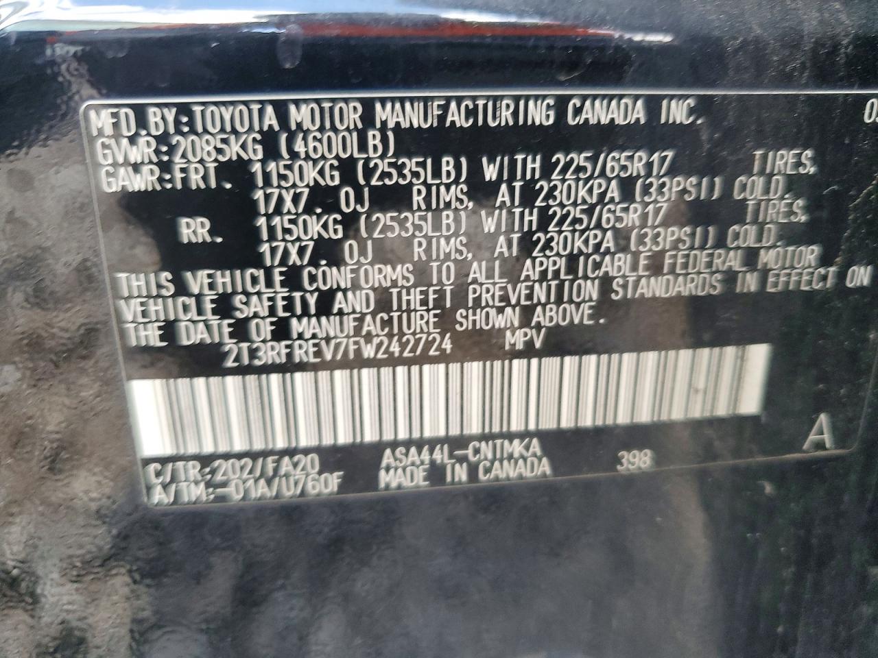 2015 Toyota Rav4 Xle Black vin: 2T3RFREV7FW242724