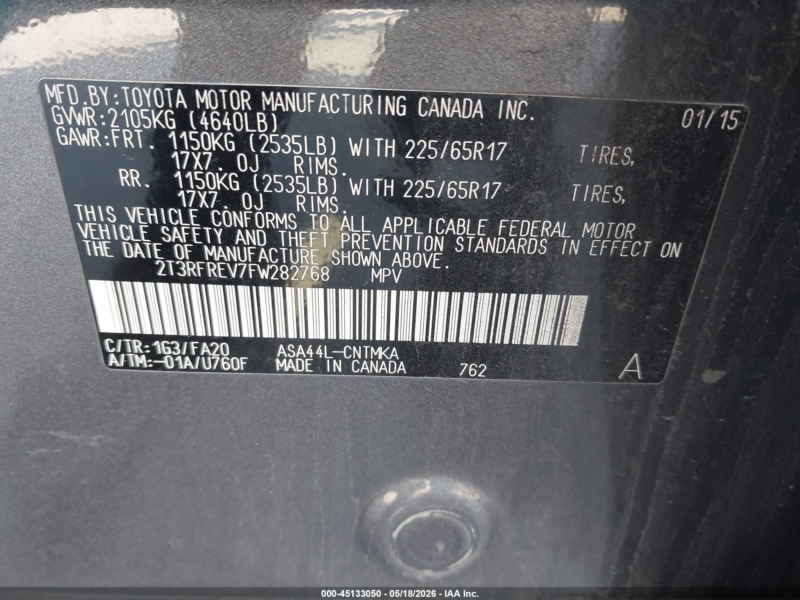 2015 Toyota Rav4 Xle Gray vin: 2T3RFREV7FW282768