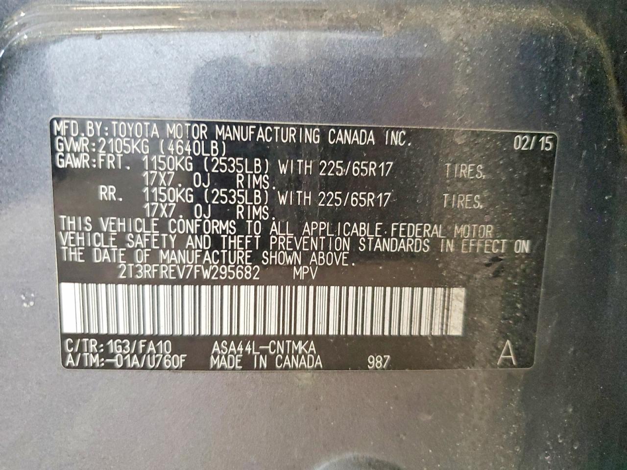 2015 Toyota Rav4 Xle Gray vin: 2T3RFREV7FW295682