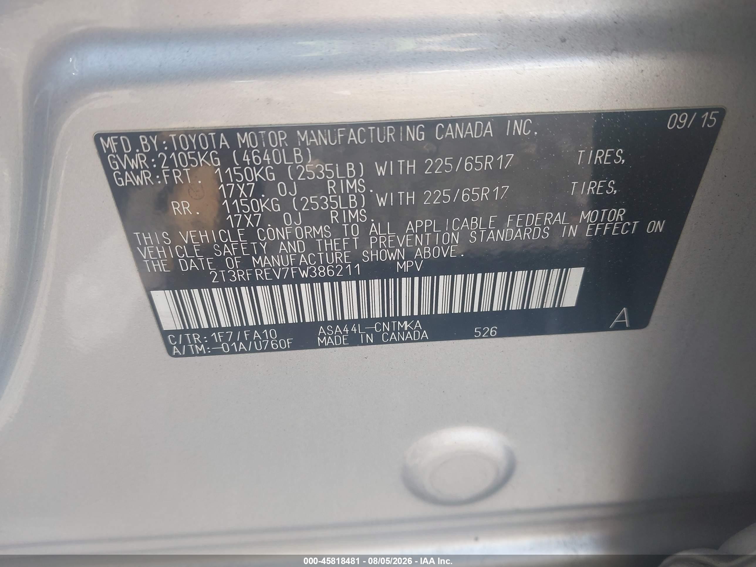 2015 Toyota Rav4 Xle Silver vin: 2T3RFREV7FW386211