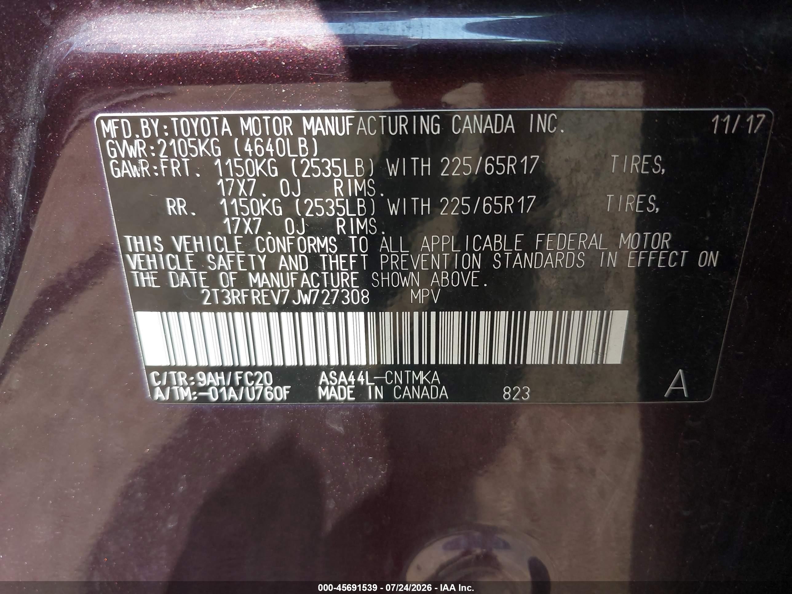 2018 Toyota Rav4 Xle Purple vin: 2T3RFREV7JW727308