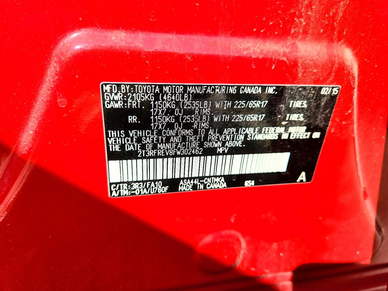 2015 Toyota Rav4 Xle Red vin: 2T3RFREV8FW302462