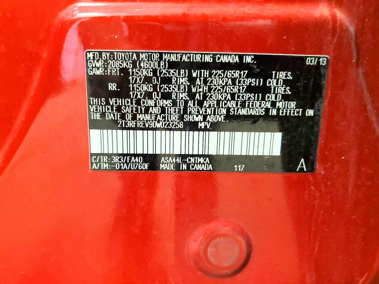 2013 Toyota Rav4 Xle Red vin: 2T3RFREV9DW023258