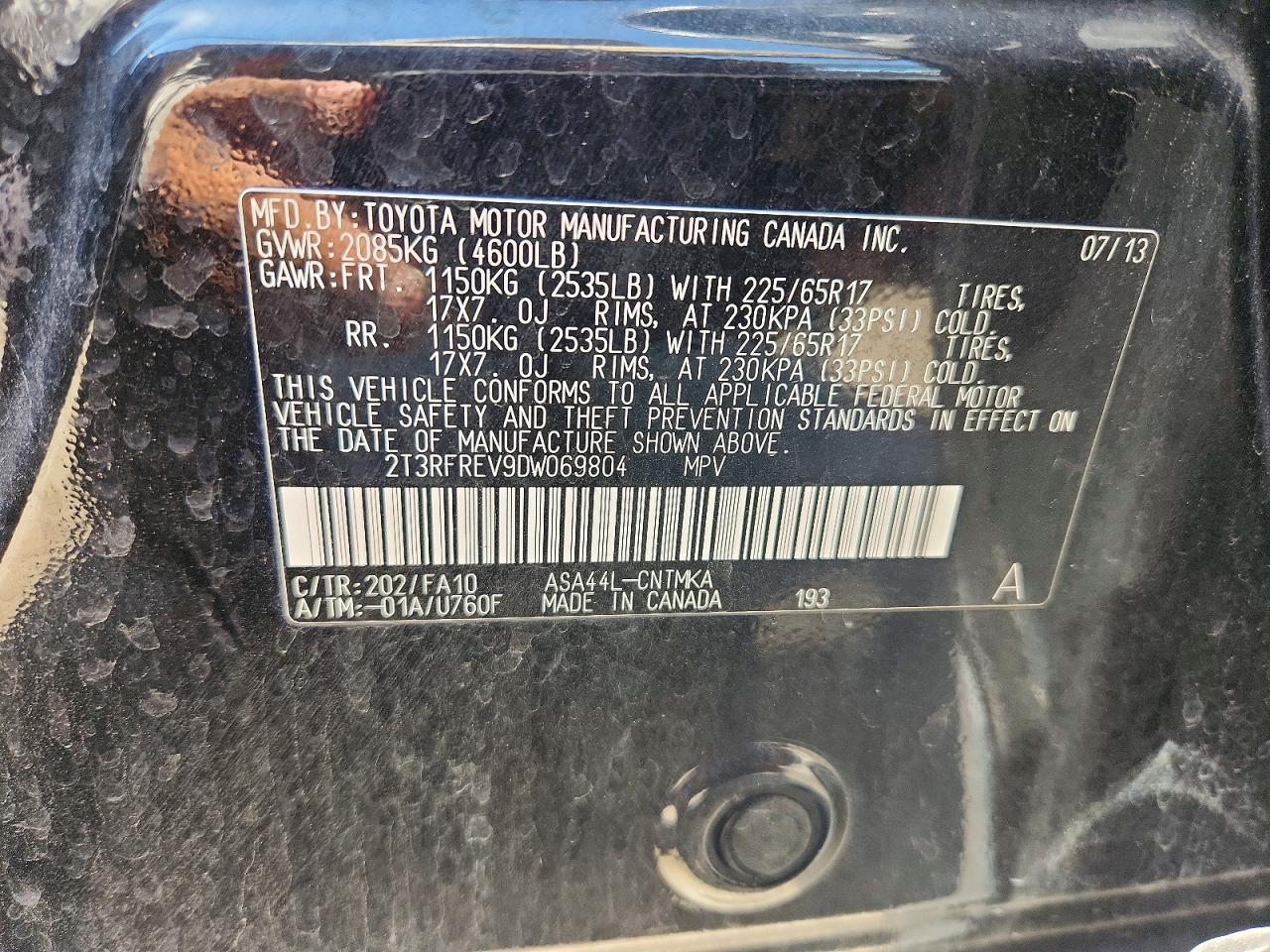 2013 Toyota Rav4 Xle Black vin: 2T3RFREV9DW069804