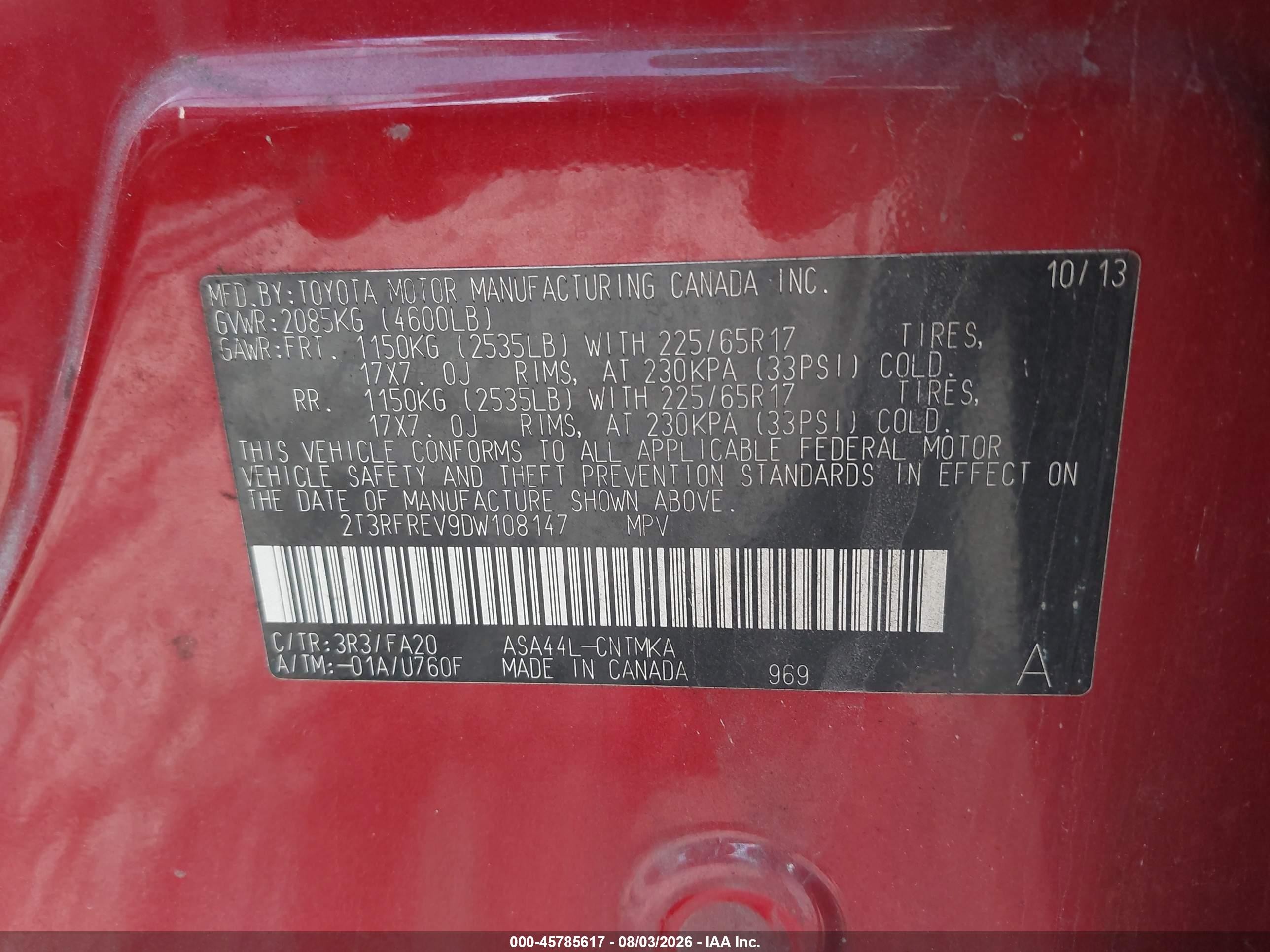 2013 Toyota Rav4 Xle Red vin: 2T3RFREV9DW108147