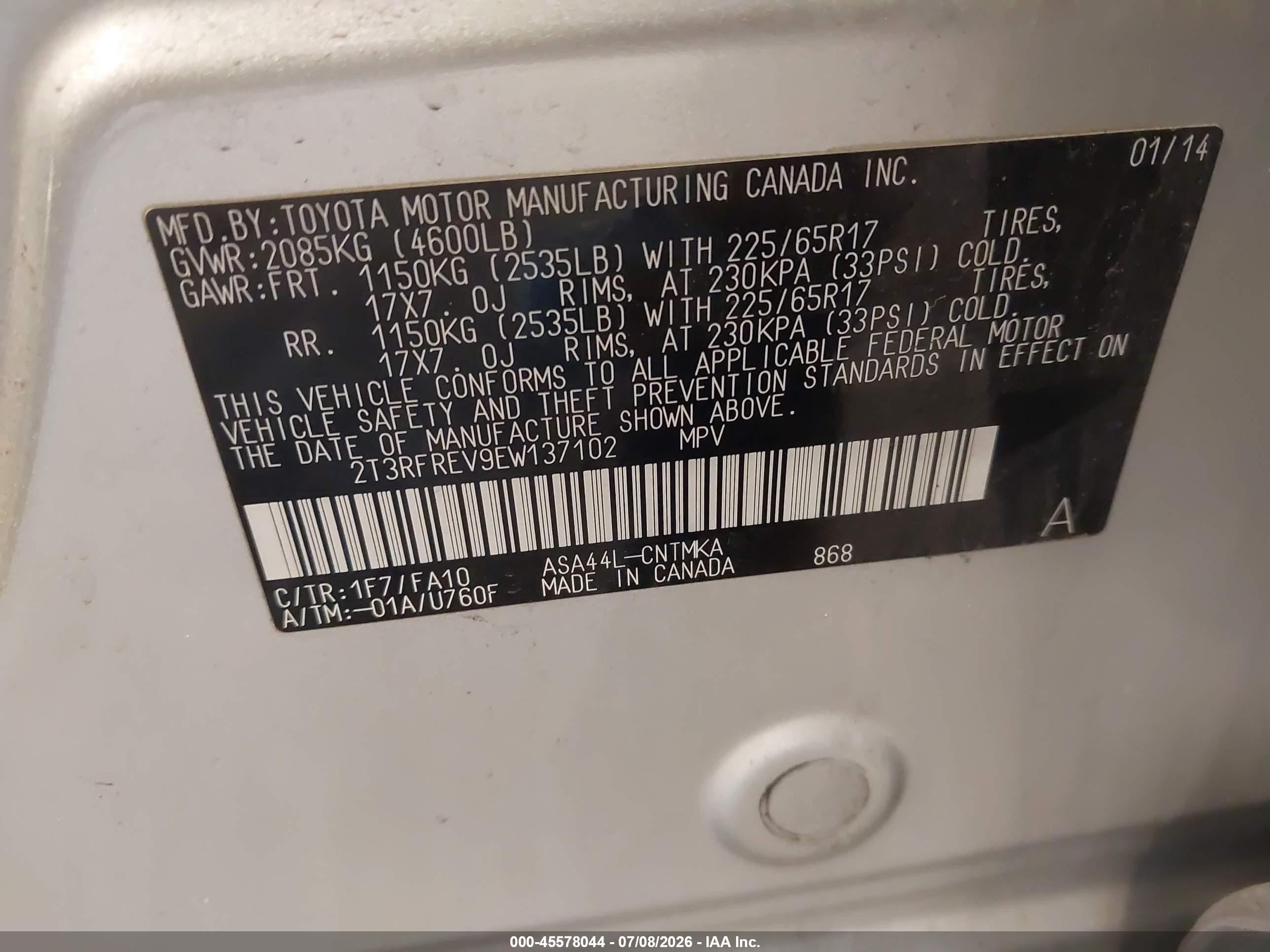 2014 Toyota Rav4 Xle Silver vin: 2T3RFREV9EW137102