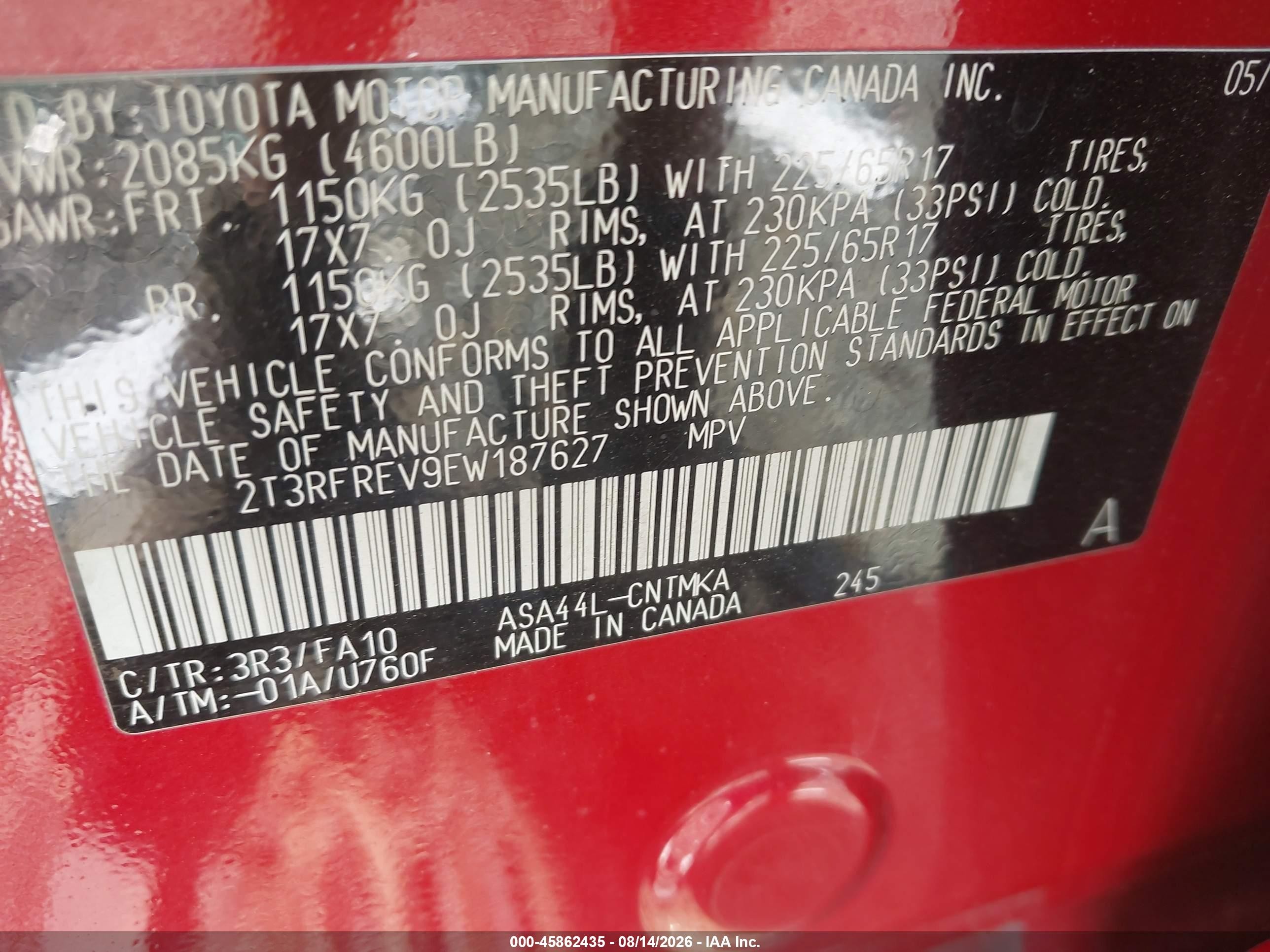 2014 Toyota Rav4 Xle Red vin: 2T3RFREV9EW187627