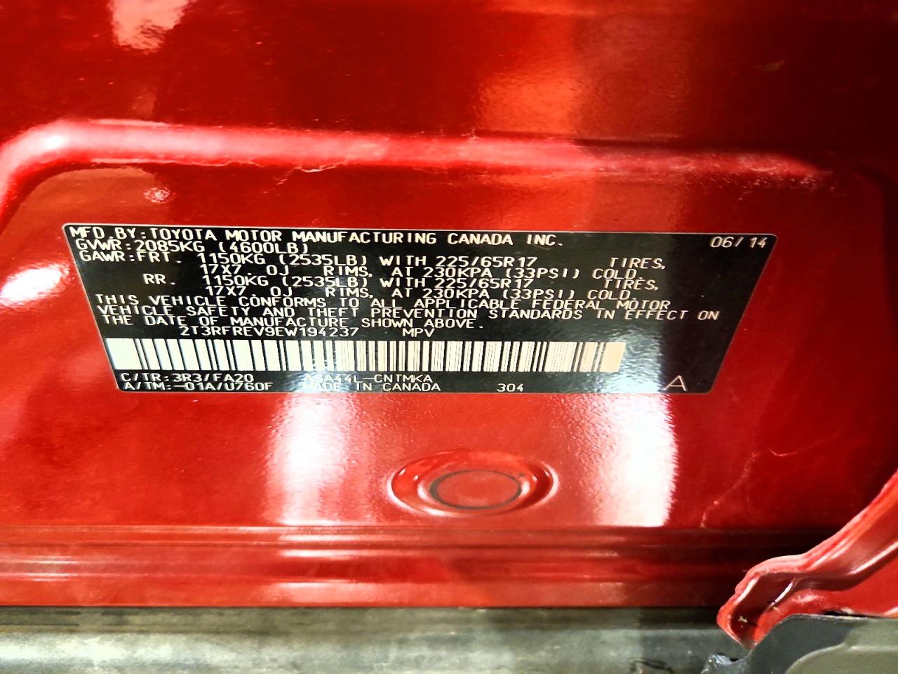 2014 Toyota Rav4 Xle Red vin: 2T3RFREV9EW194237