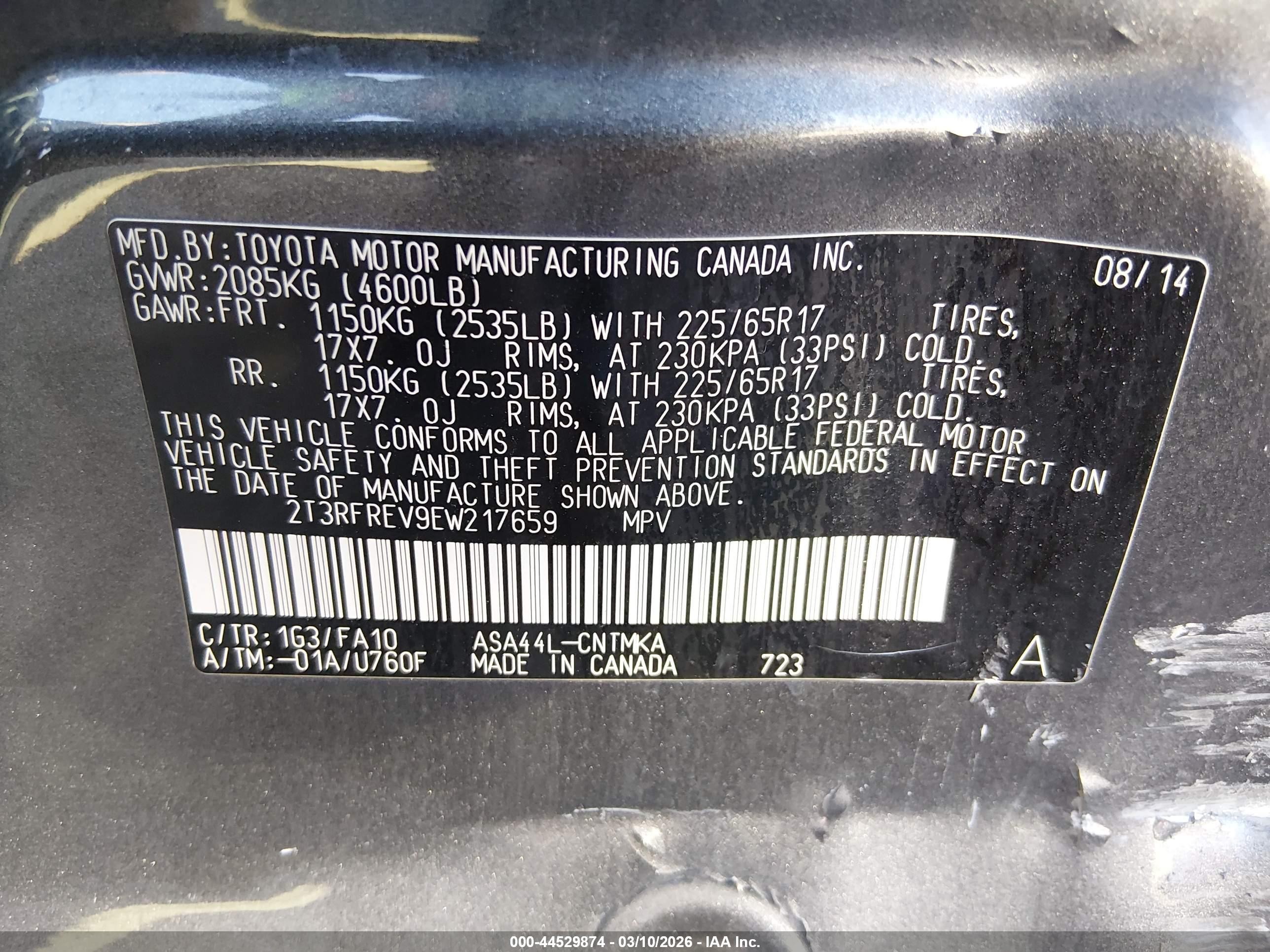 2014 Toyota Rav4 Xle Gray vin: 2T3RFREV9EW217659