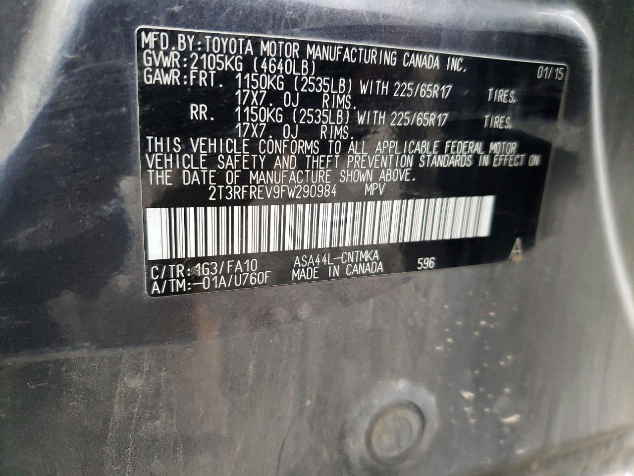 2015 Toyota Rav4 Xle Серый vin: 2T3RFREV9FW290984