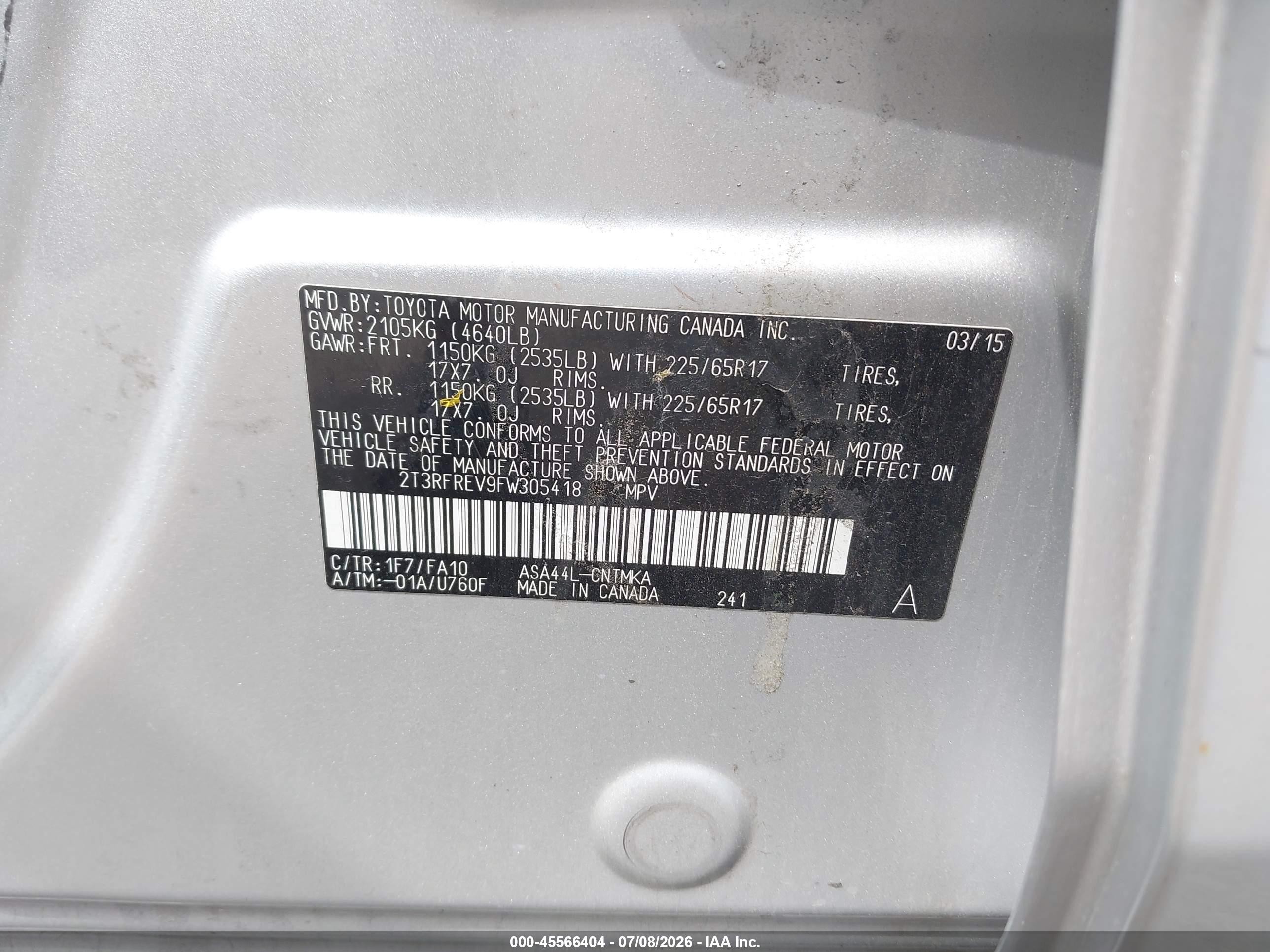2015 Toyota Rav4 Xle Silver vin: 2T3RFREV9FW305418