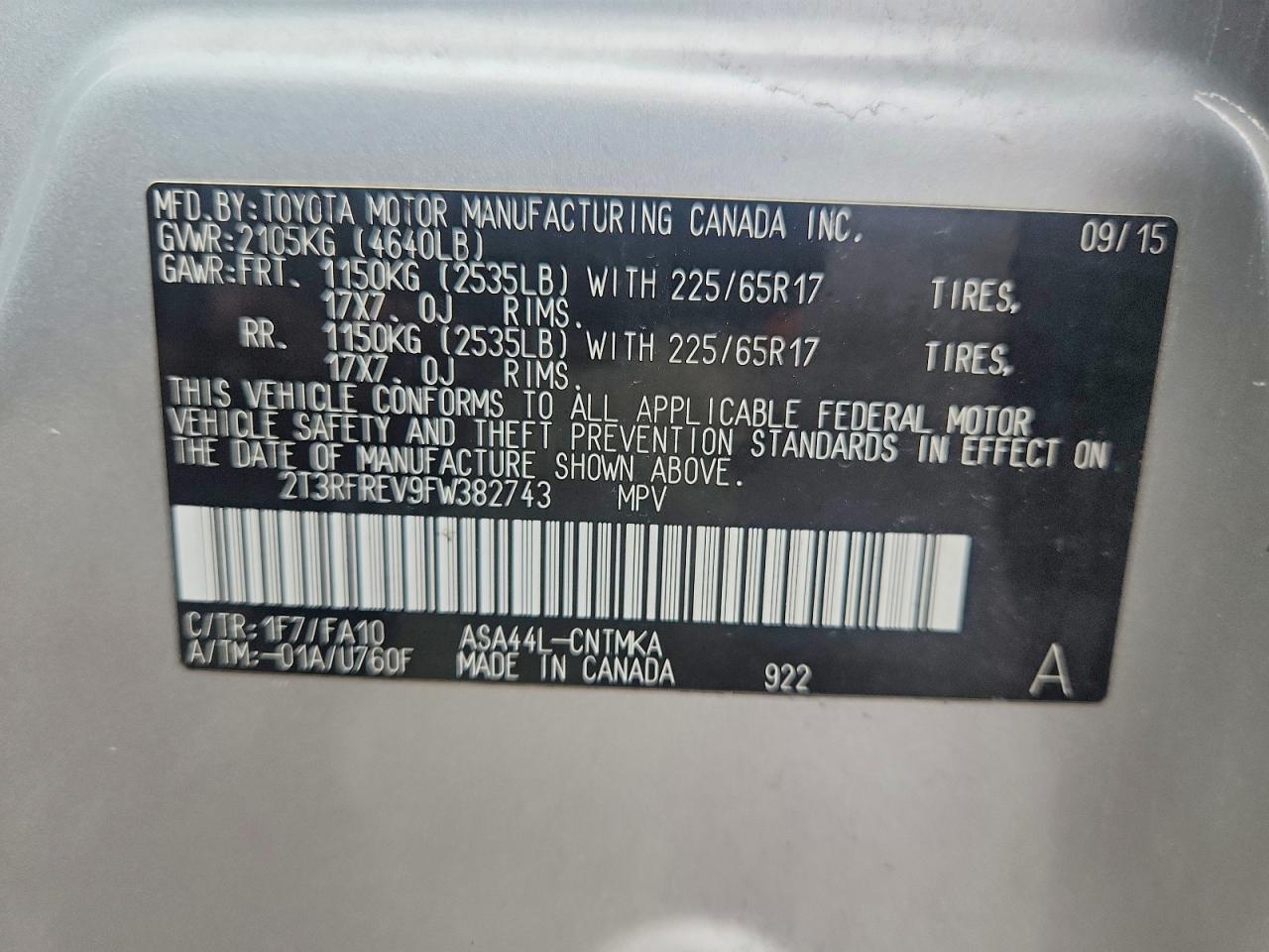 2015 Toyota Rav4 Xle White vin: 2T3RFREV9FW382743