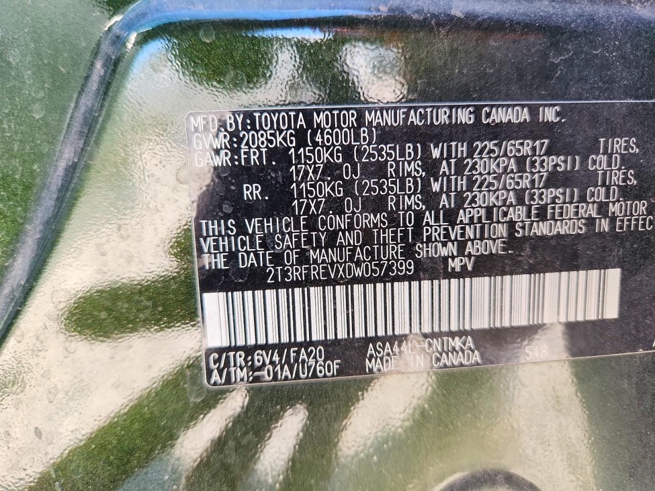 2013 Toyota Rav4 Xle Green vin: 2T3RFREVXDW057399