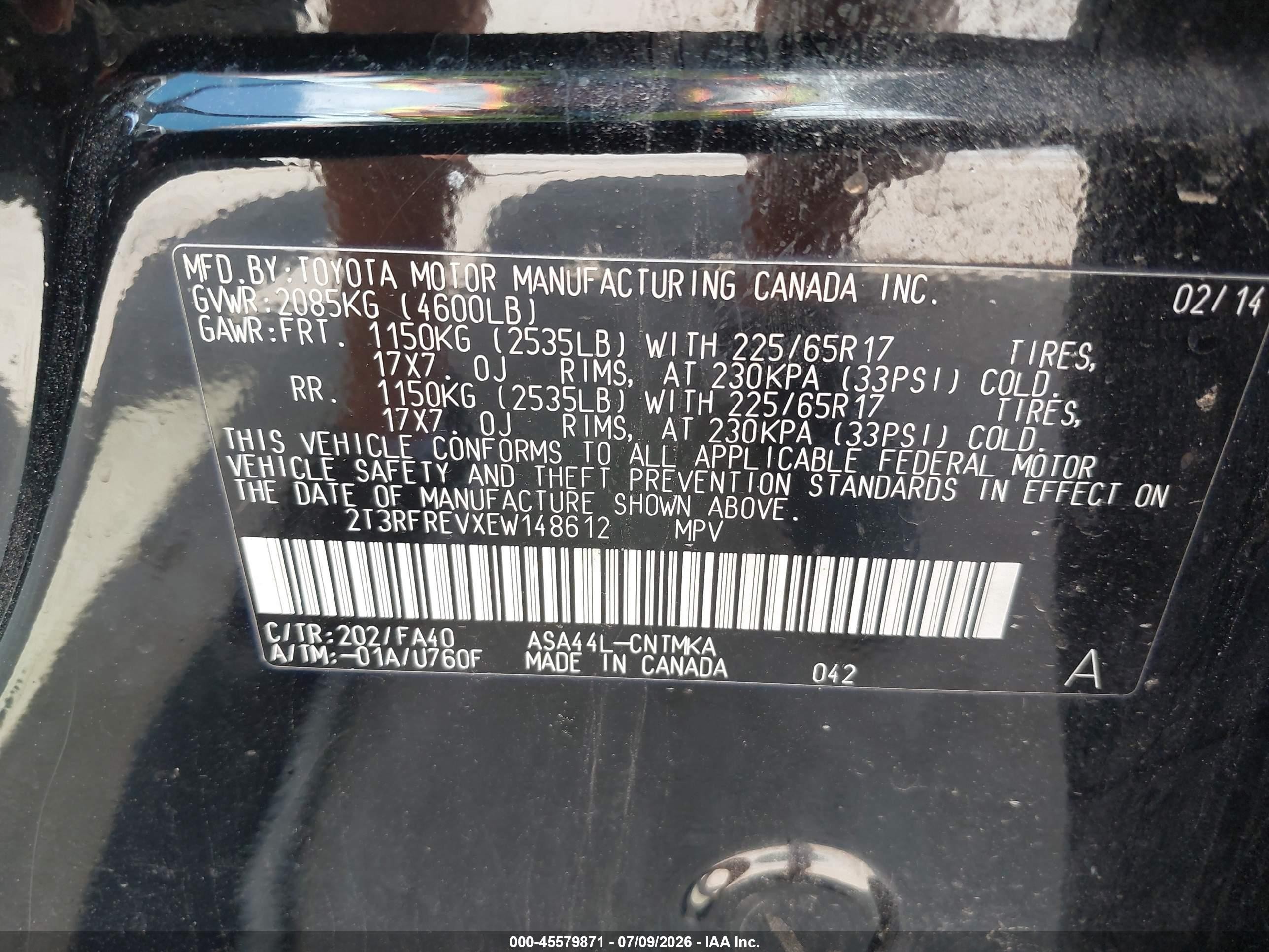 2014 Toyota Rav4 Xle Black vin: 2T3RFREVXEW148612