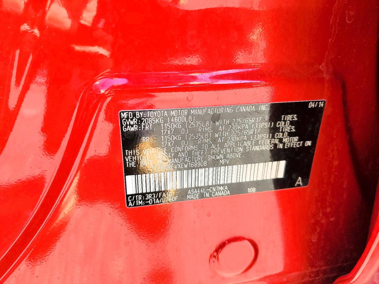 2014 Toyota Rav4 Xle Red vin: 2T3RFREVXEW168908