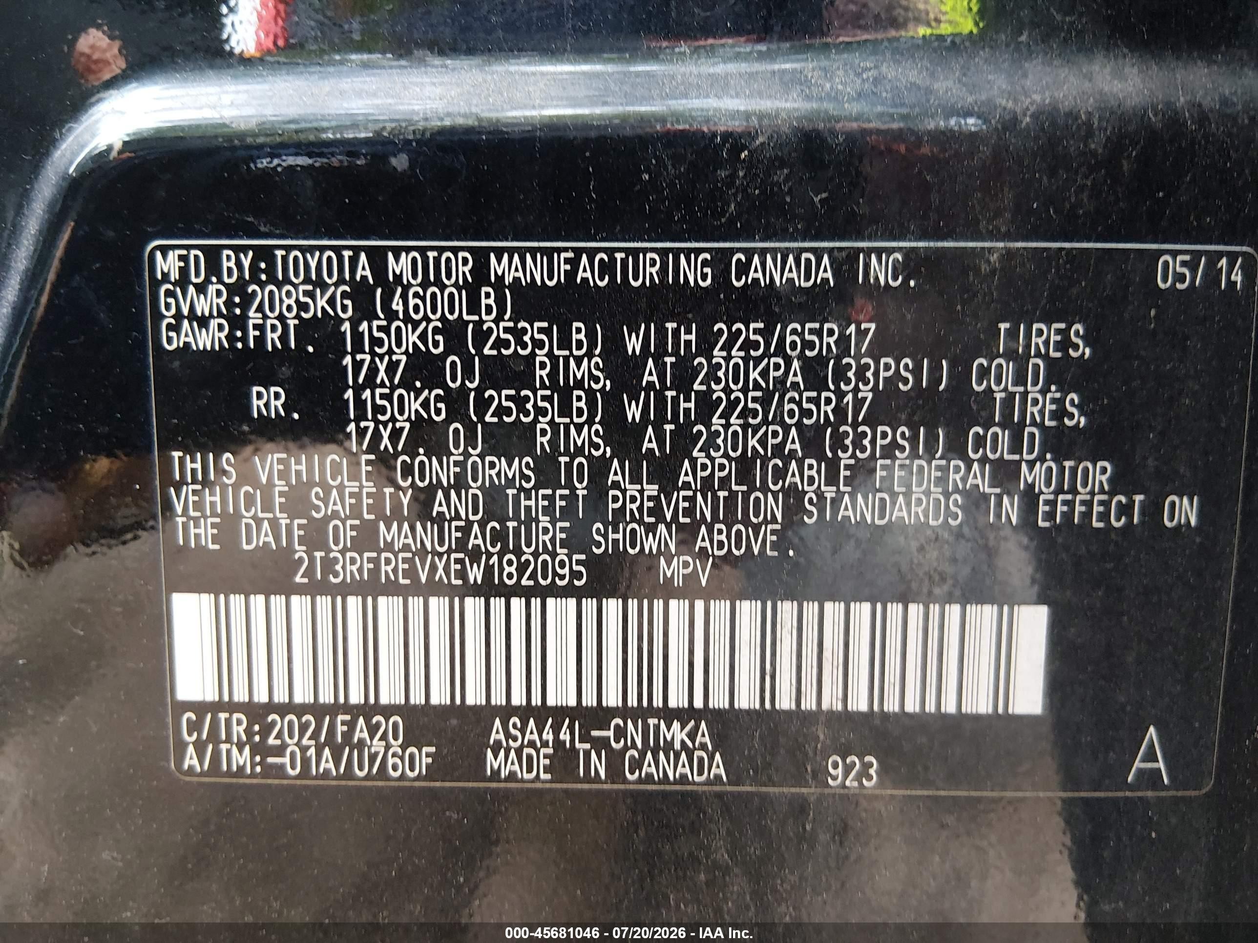 2014 Toyota Rav4 Xle Black vin: 2T3RFREVXEW182095