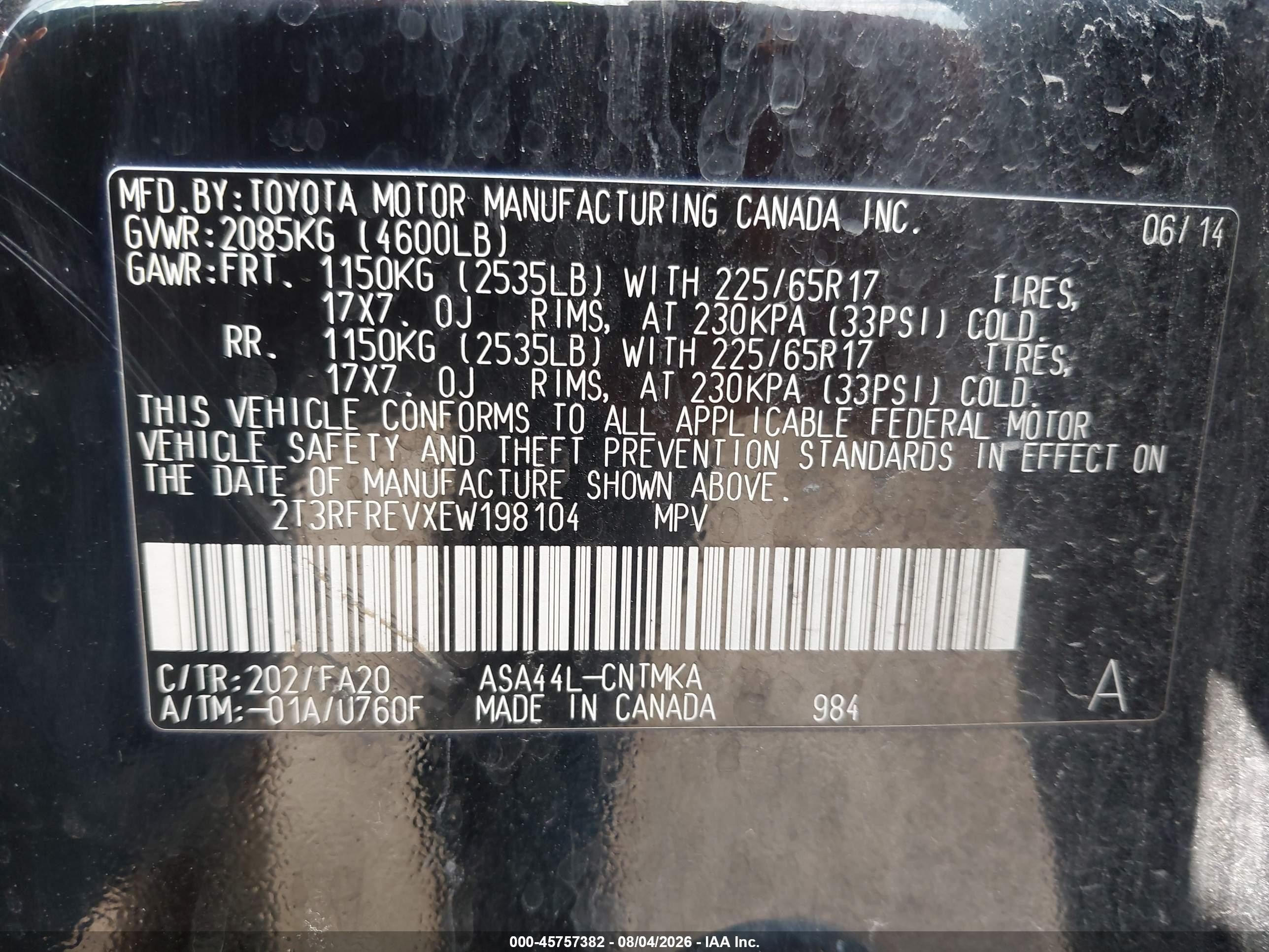2014 Toyota Rav4 Xle Black vin: 2T3RFREVXEW198104