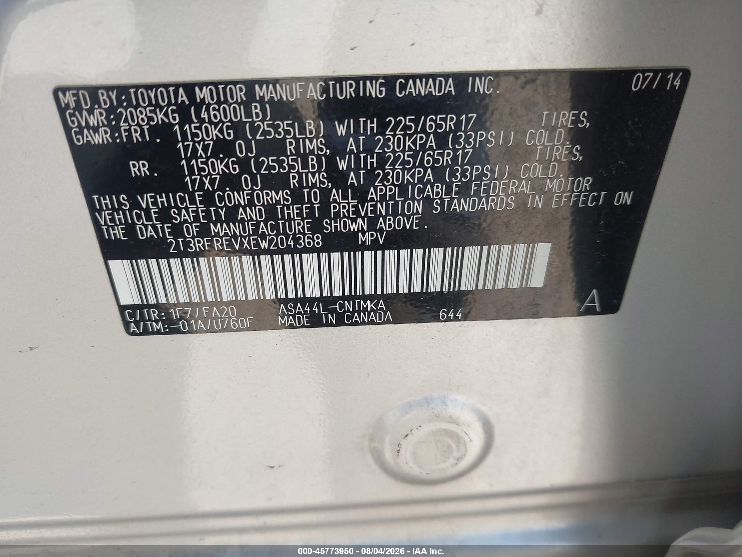 2014 Toyota Rav4 Xle Silver vin: 2T3RFREVXEW204368