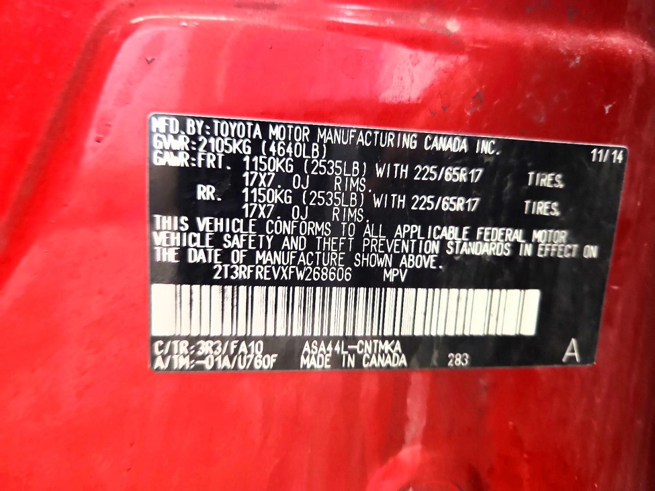 2015 Toyota Rav4 Xle Red vin: 2T3RFREVXFW268606