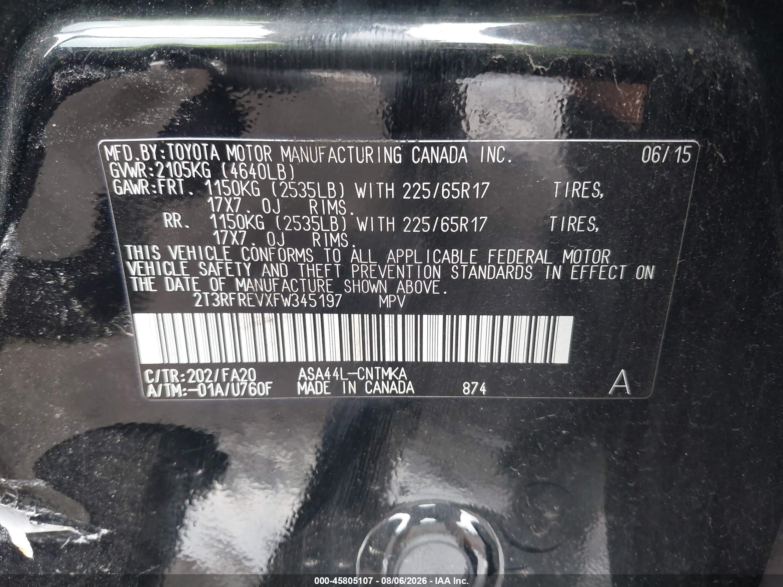 2015 Toyota Rav4 Xle Black vin: 2T3RFREVXFW345197