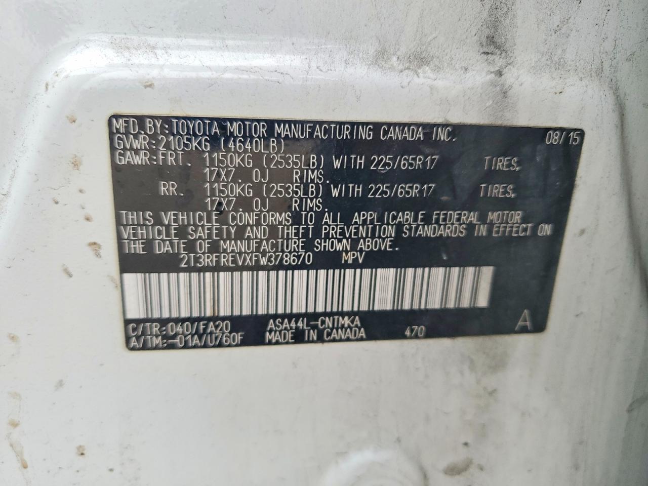 2015 Toyota Rav4 Xle White vin: 2T3RFREVXFW378670