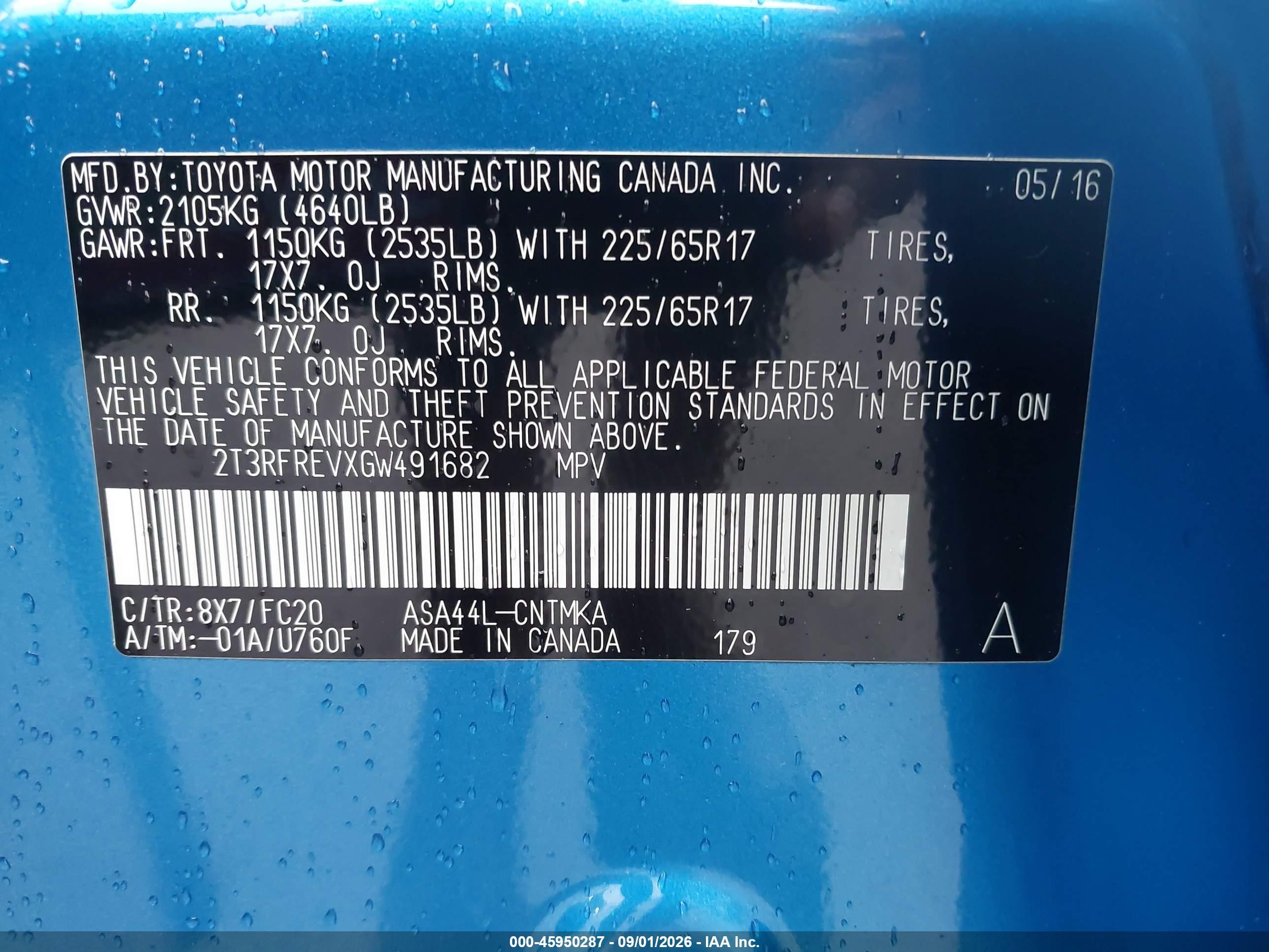 2016 Toyota Rav4 Xle Blue vin: 2T3RFREVXGW491682