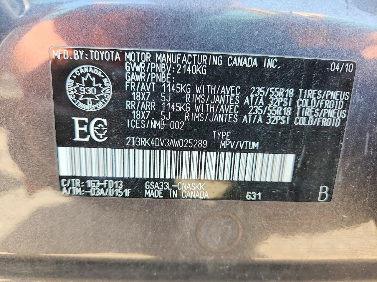 2010 Toyota Rav4 Sport Gray vin: 2T3RK4DV3AW025289