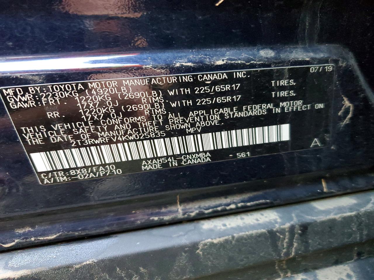 2019 Toyota Rav4 Hybrid Xle Blue vin: 2T3RWRFV4KW025835