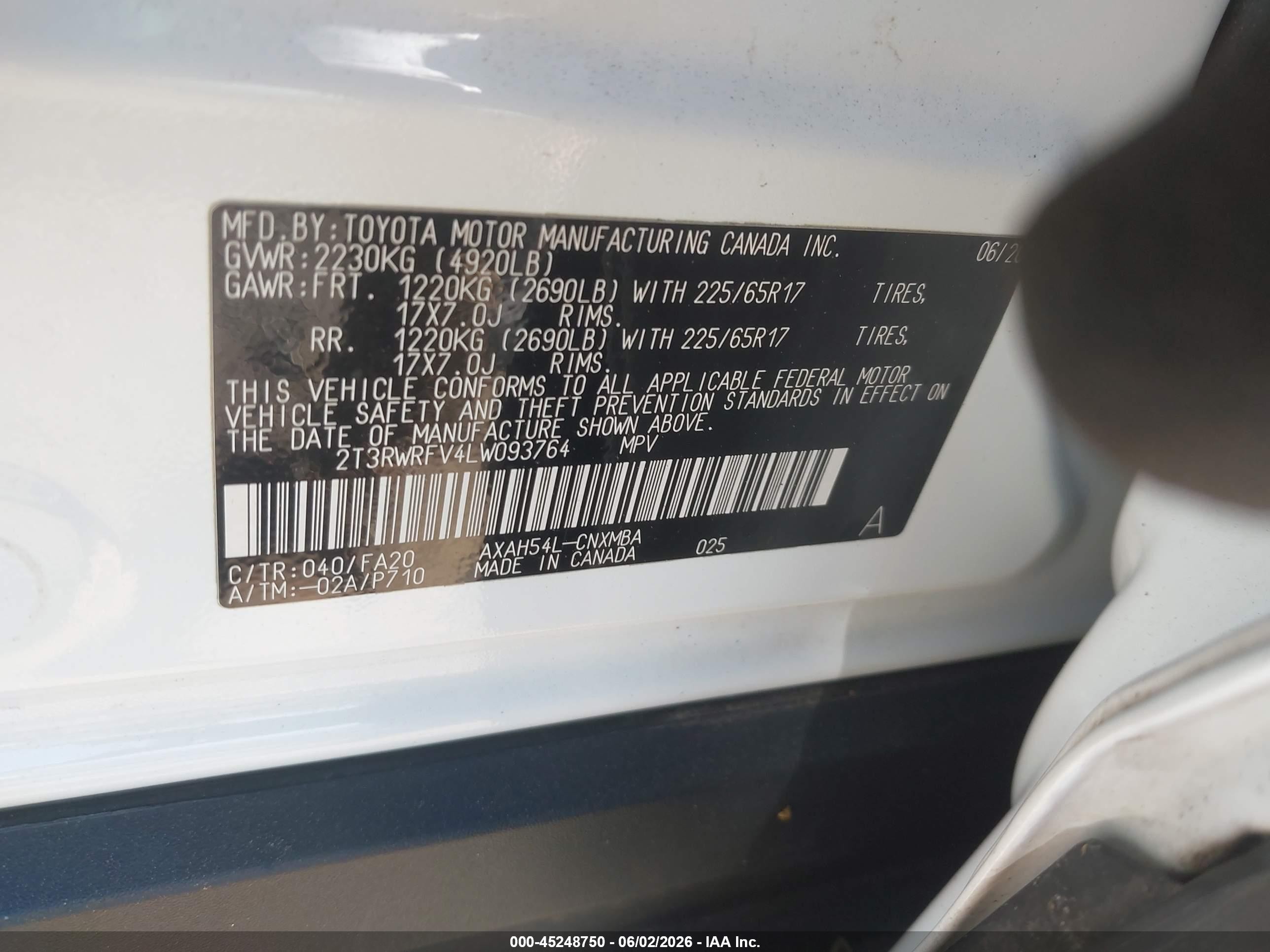 2020 Toyota Rav4 Hybrid Xle Белый vin: 2T3RWRFV4LW093764