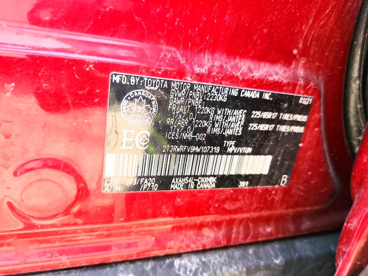 2021 Toyota Rav4 Xle Красный vin: 2T3RWRFV9MW107319