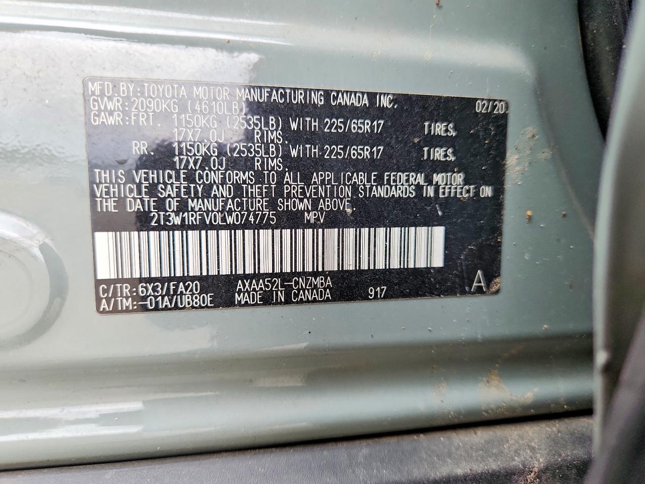 2020 Toyota Rav4 Xle Green vin: 2T3W1RFV0LW074775