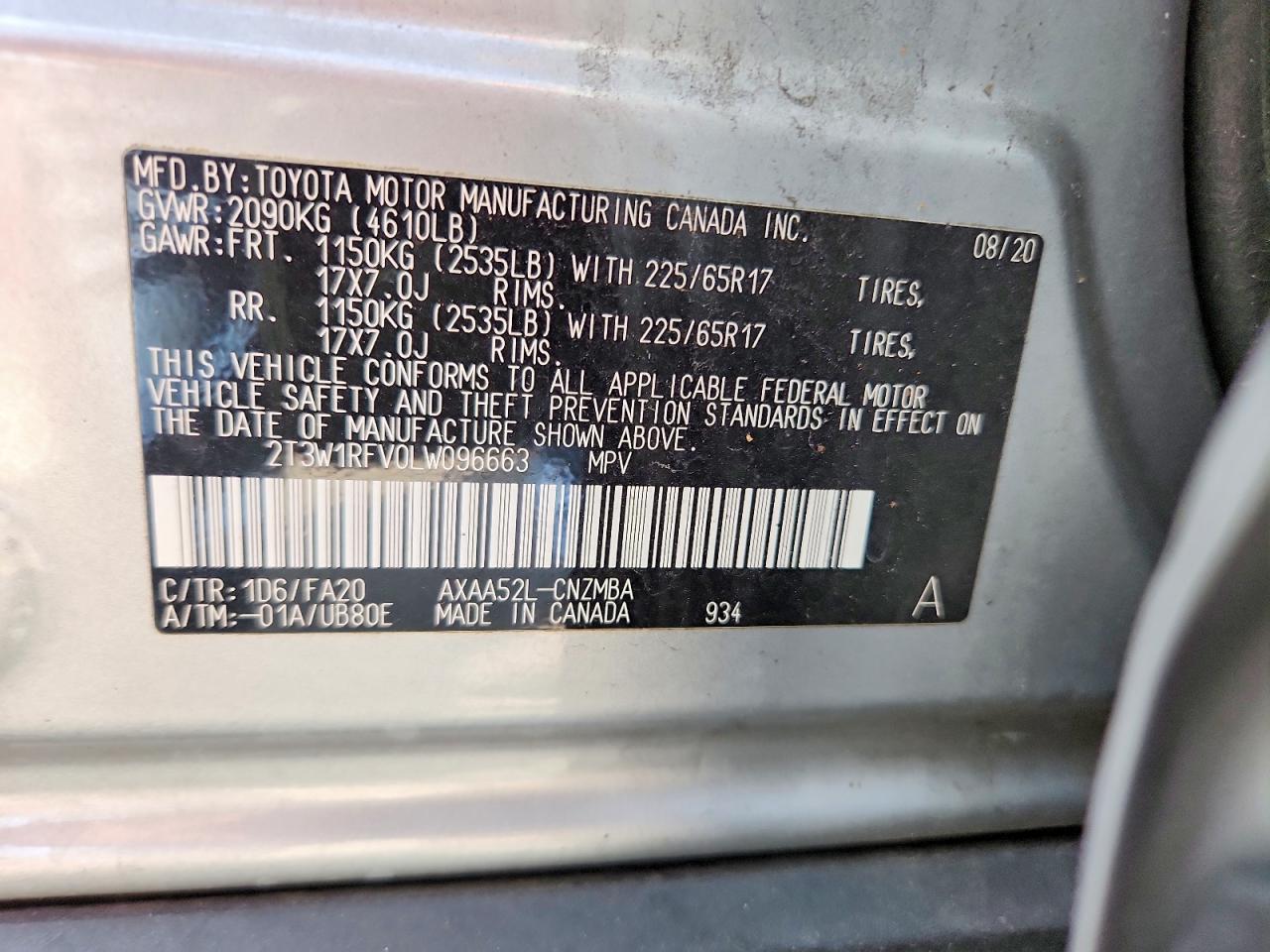 2020 Toyota Rav4 Xle Silver vin: 2T3W1RFV0LW096663
