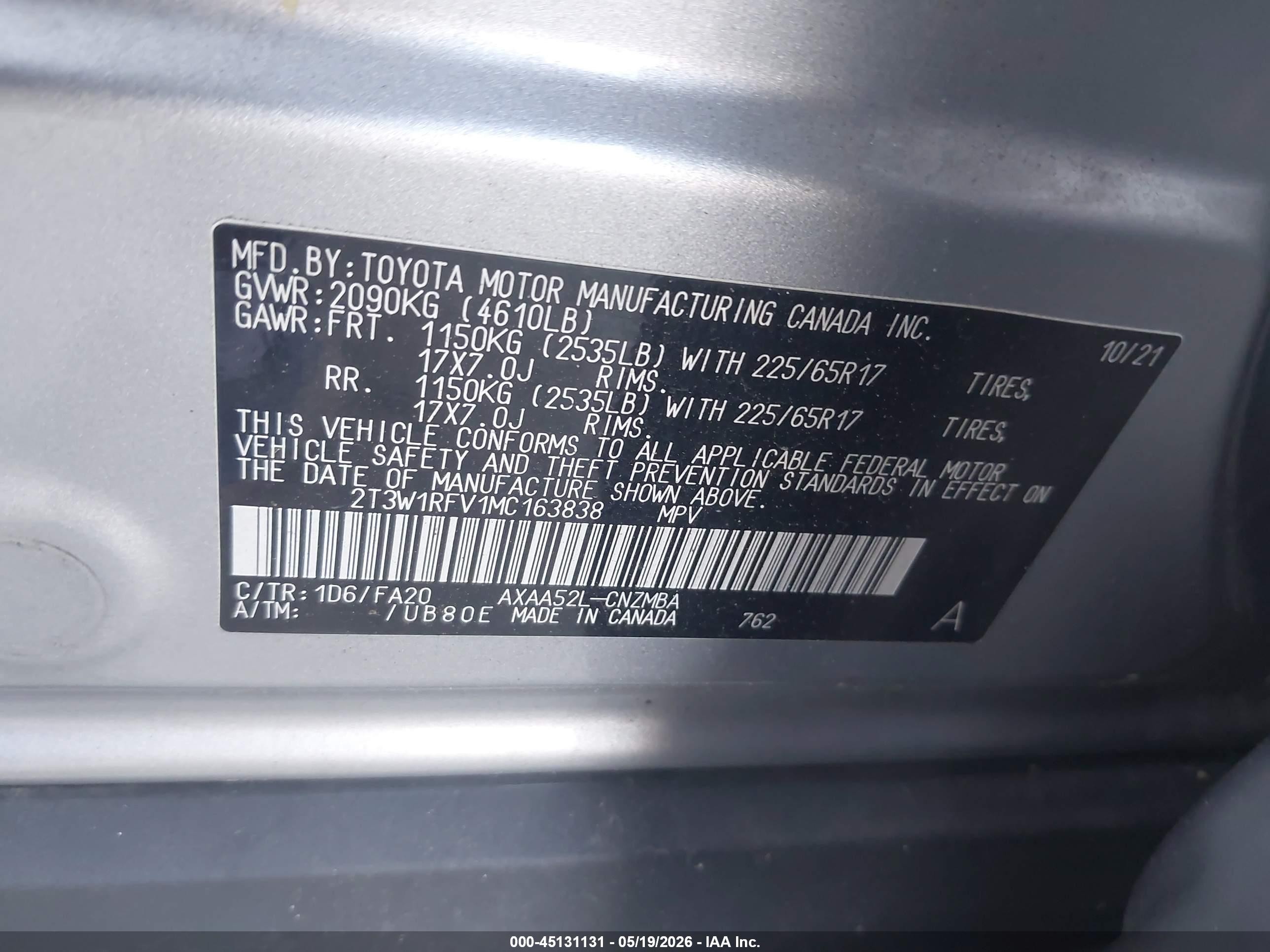 2021 Toyota Rav4 Xle Silver vin: 2T3W1RFV1MC163838
