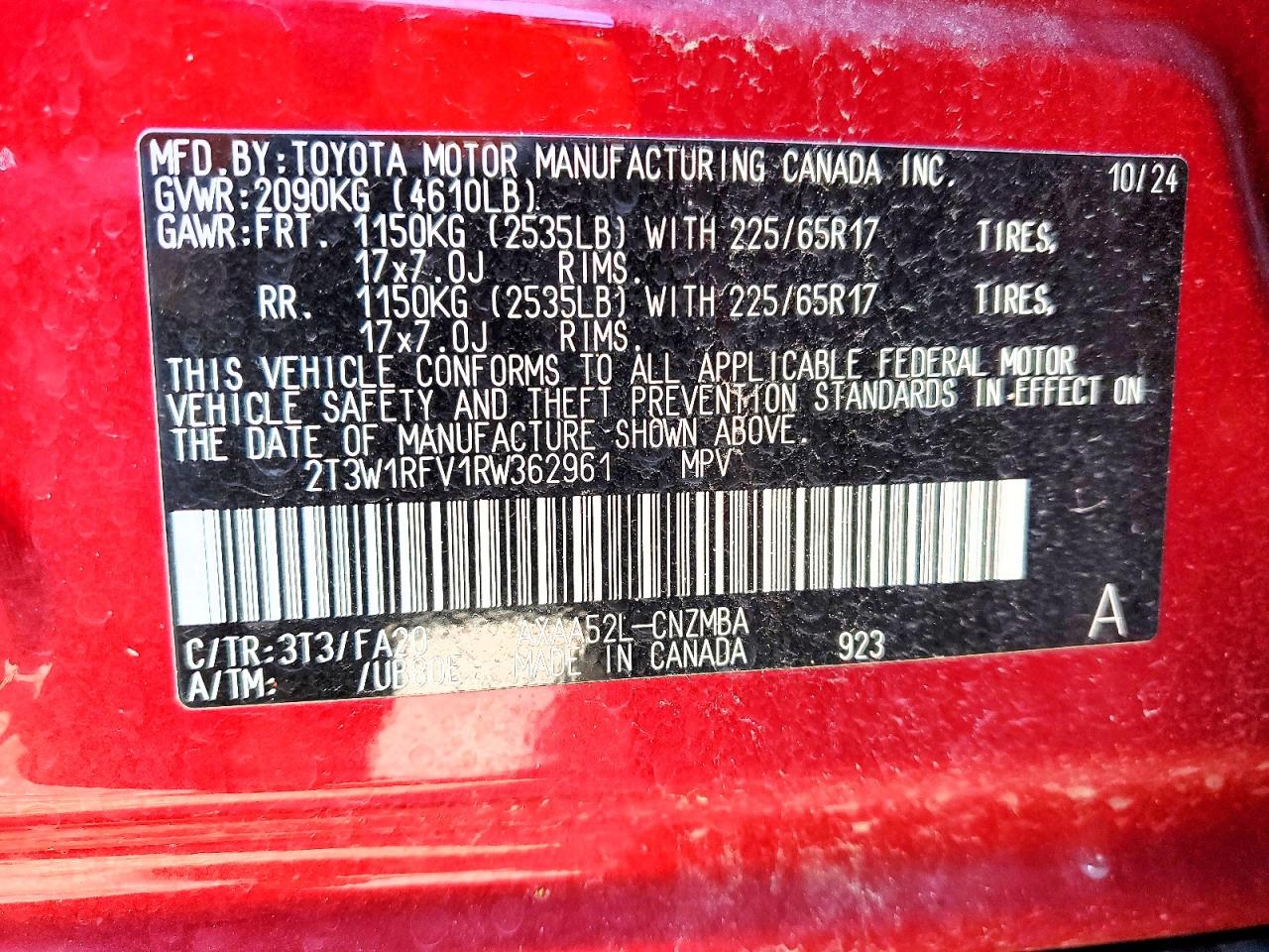 2024 Toyota Rav4 Xle Burgundy vin: 2T3W1RFV1RW362961