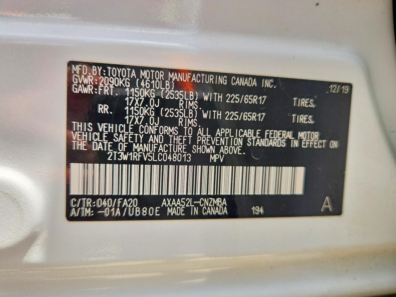 2020 Toyota Rav4 Xle White vin: 2T3W1RFV5LC048013