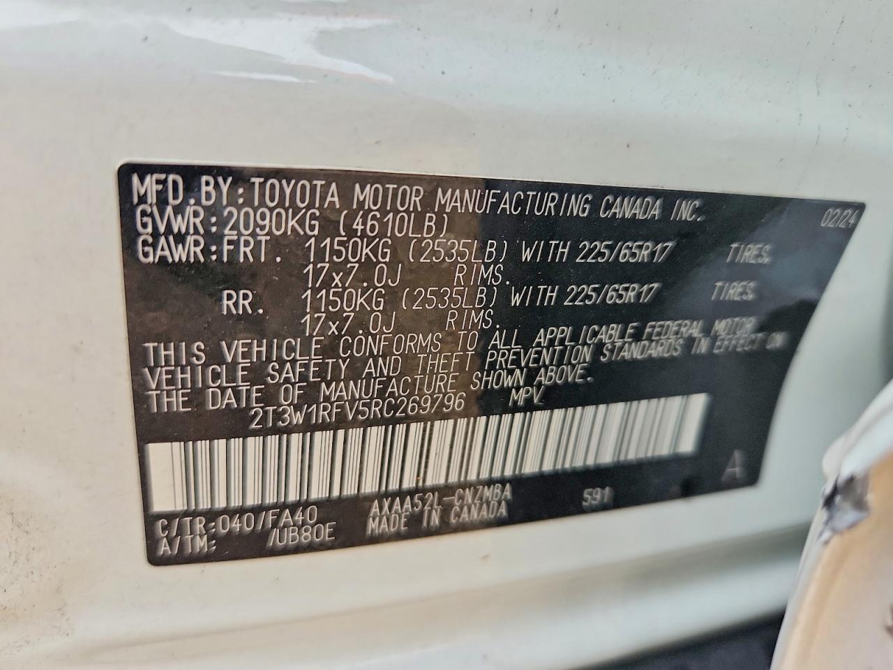 2024 Toyota Rav4 Xle White vin: 2T3W1RFV5RC269796