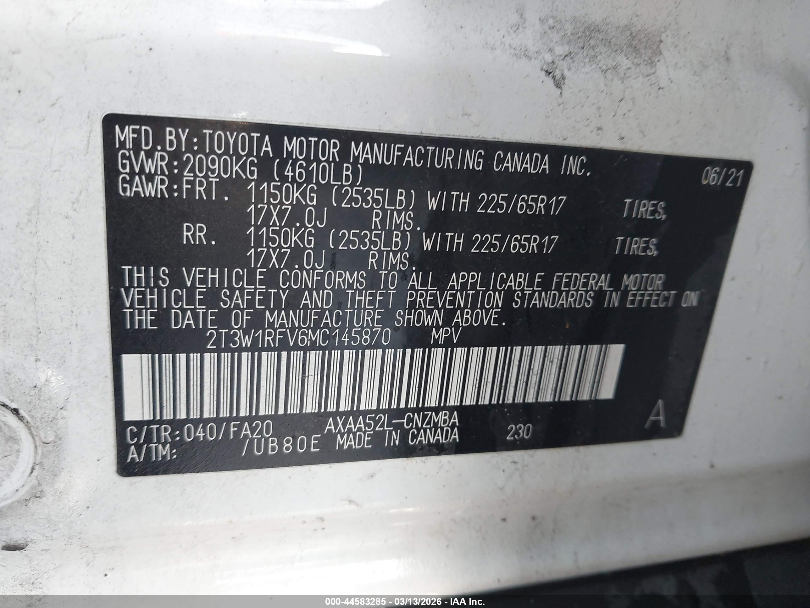 2021 Toyota Rav4 Xle White vin: 2T3W1RFV6MC145870