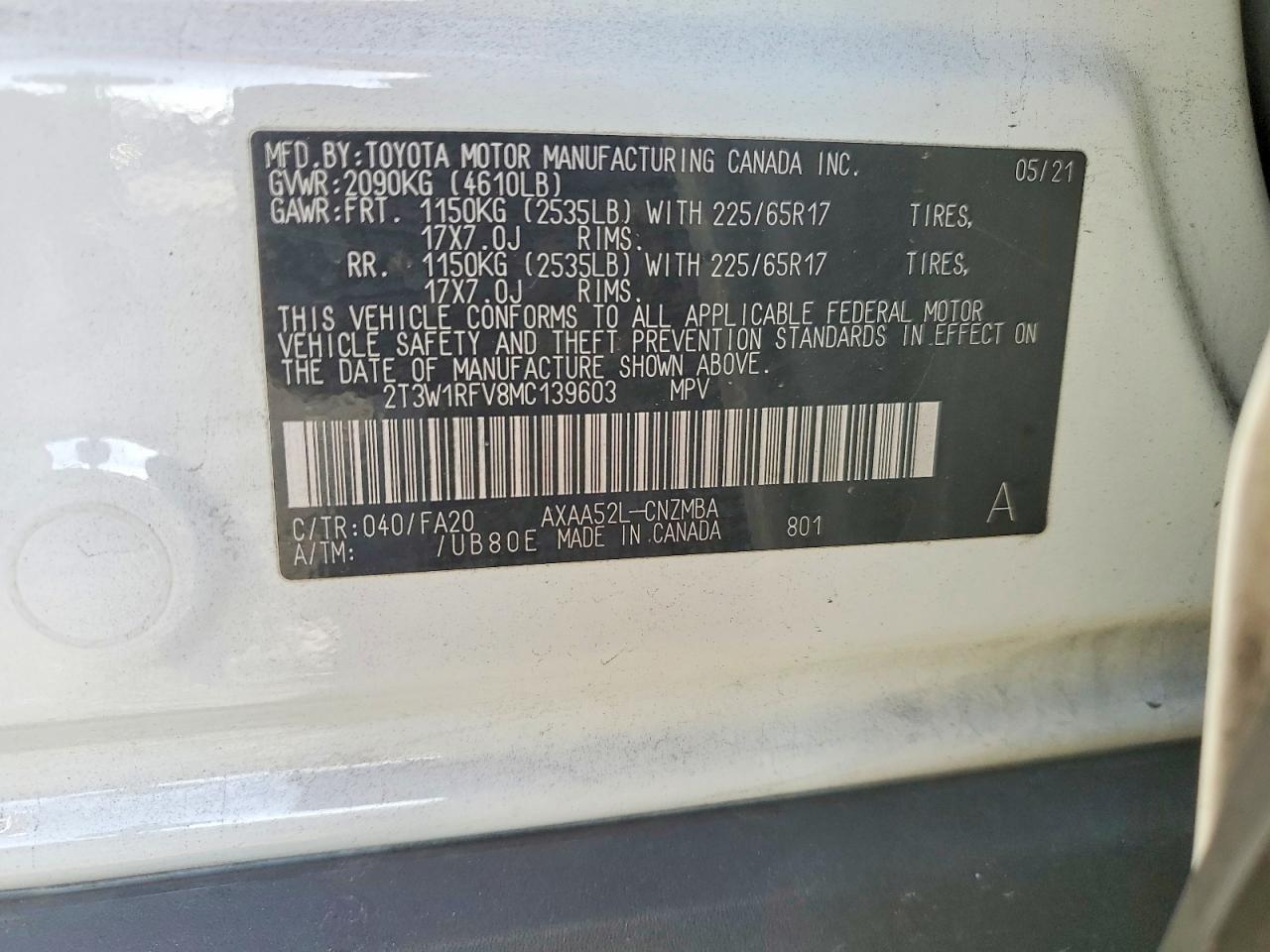 2021 Toyota Rav4 Xle White vin: 2T3W1RFV8MC139603