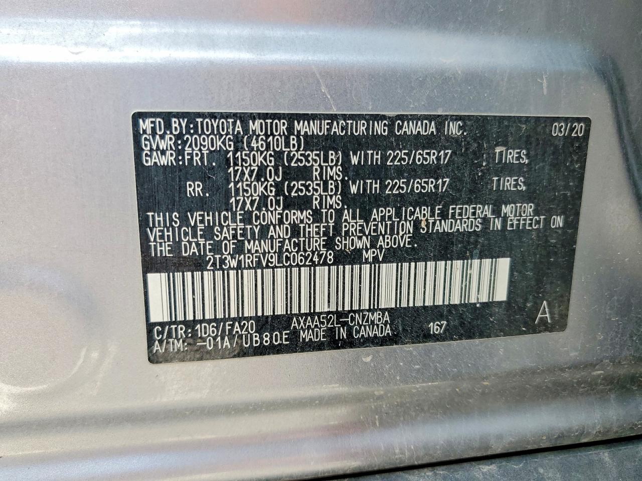 2020 Toyota Rav4 Xle Silver vin: 2T3W1RFV9LC062478