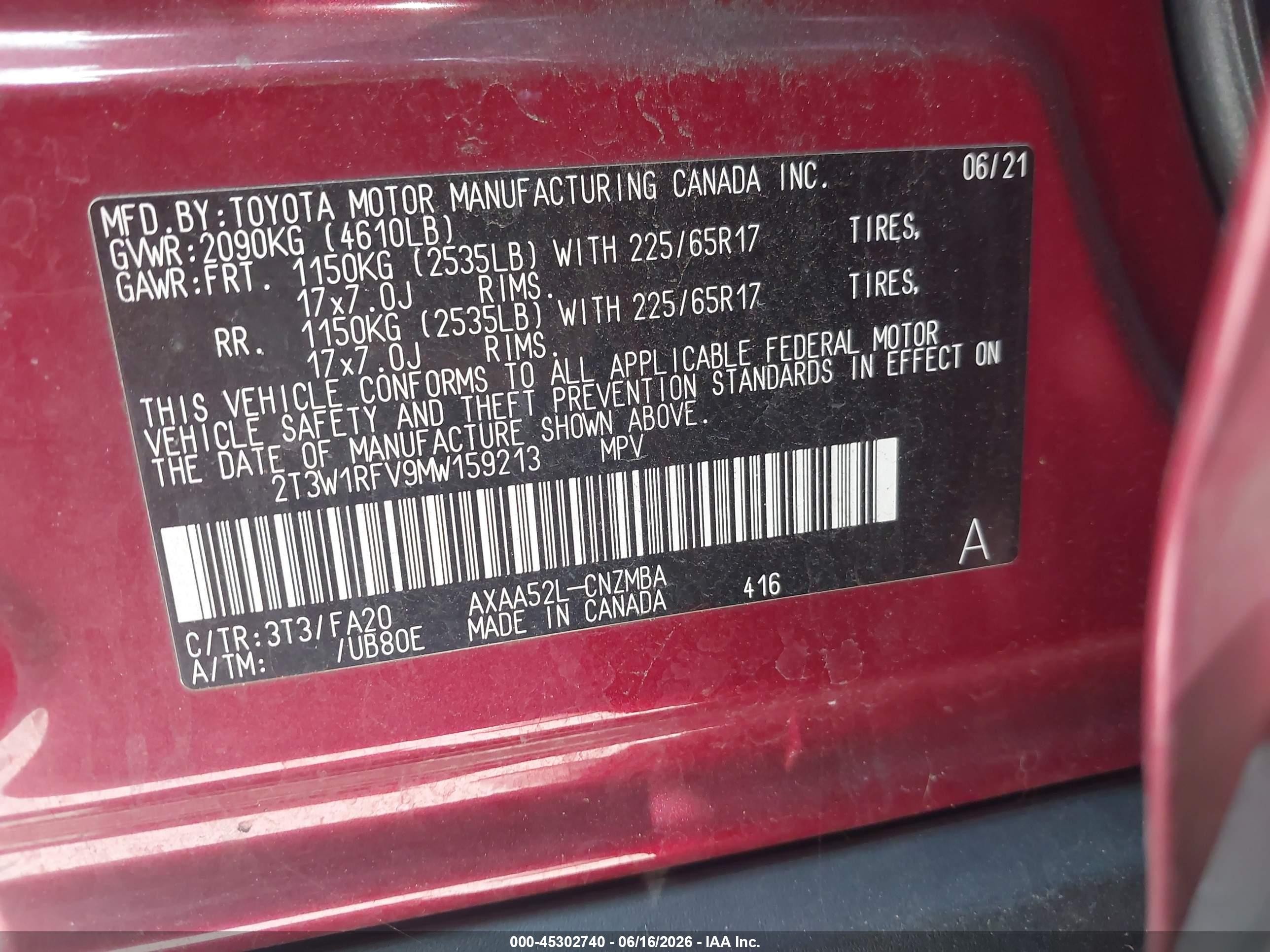 2021 Toyota Rav4 Xle Red vin: 2T3W1RFV9MW159213