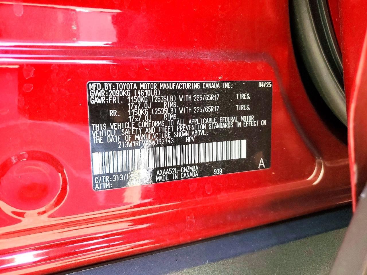 2025 Toyota Rav4 Xle Burgundy vin: 2T3W1RFVXSW392143