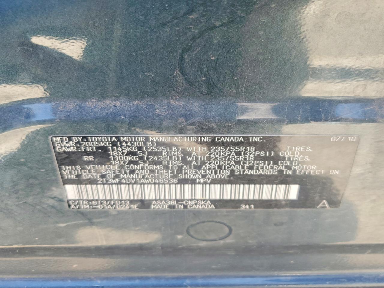 2010 Toyota Rav4 Sport Blue vin: 2T3WF4DV1AW046536