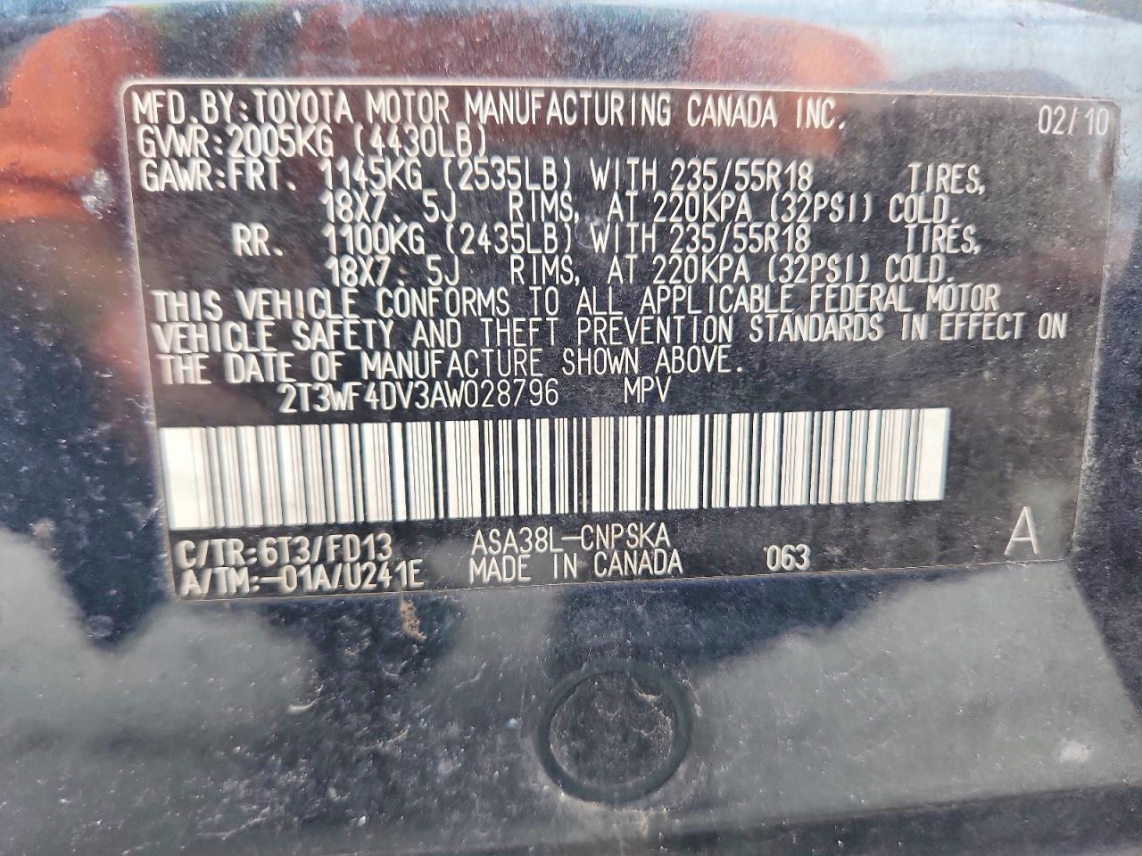 2010 Toyota Rav4 Sport Blue vin: 2T3WF4DV3AW028796
