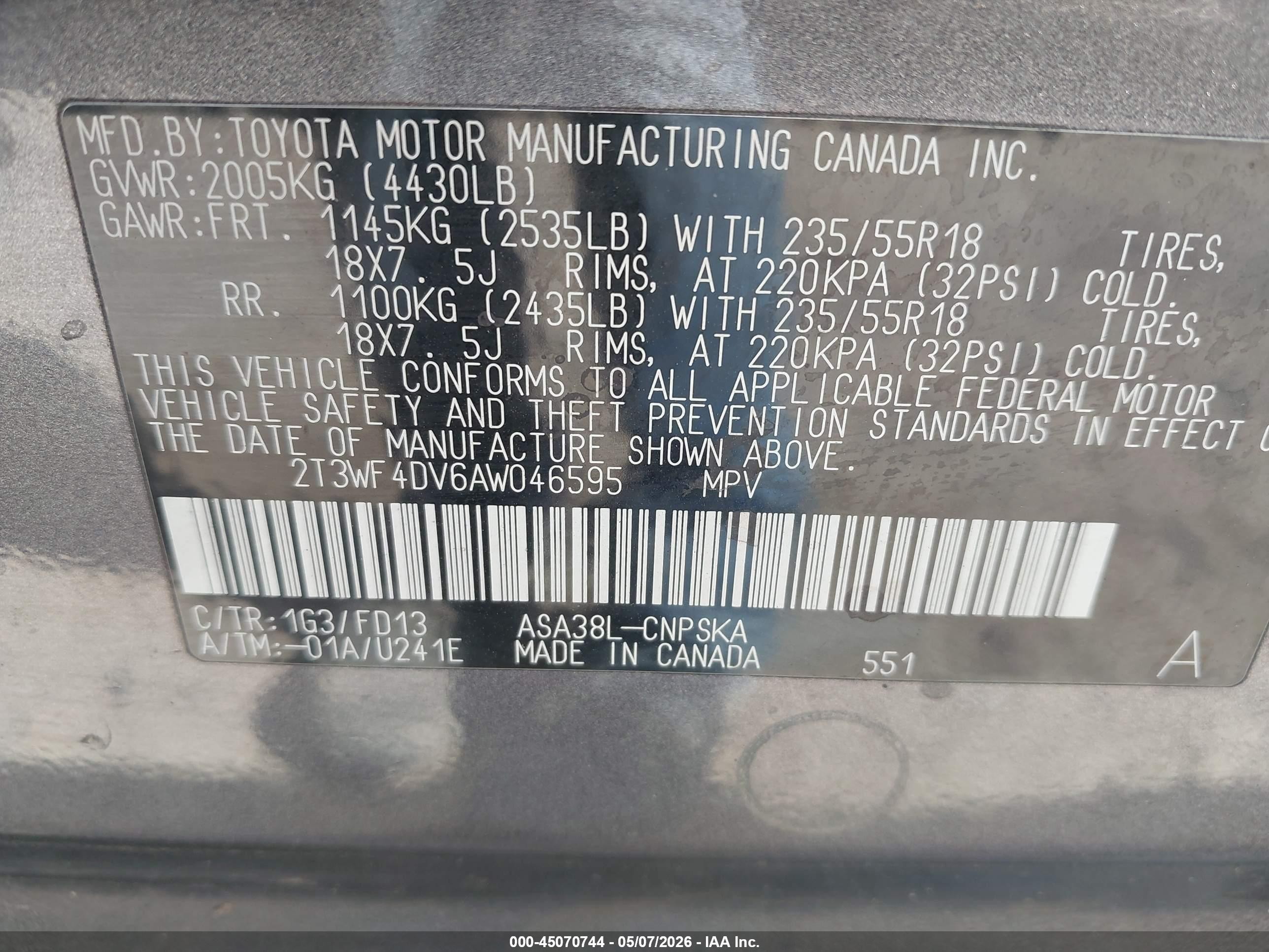 2010 Toyota Rav4 Sport Gray vin: 2T3WF4DV6AW046595