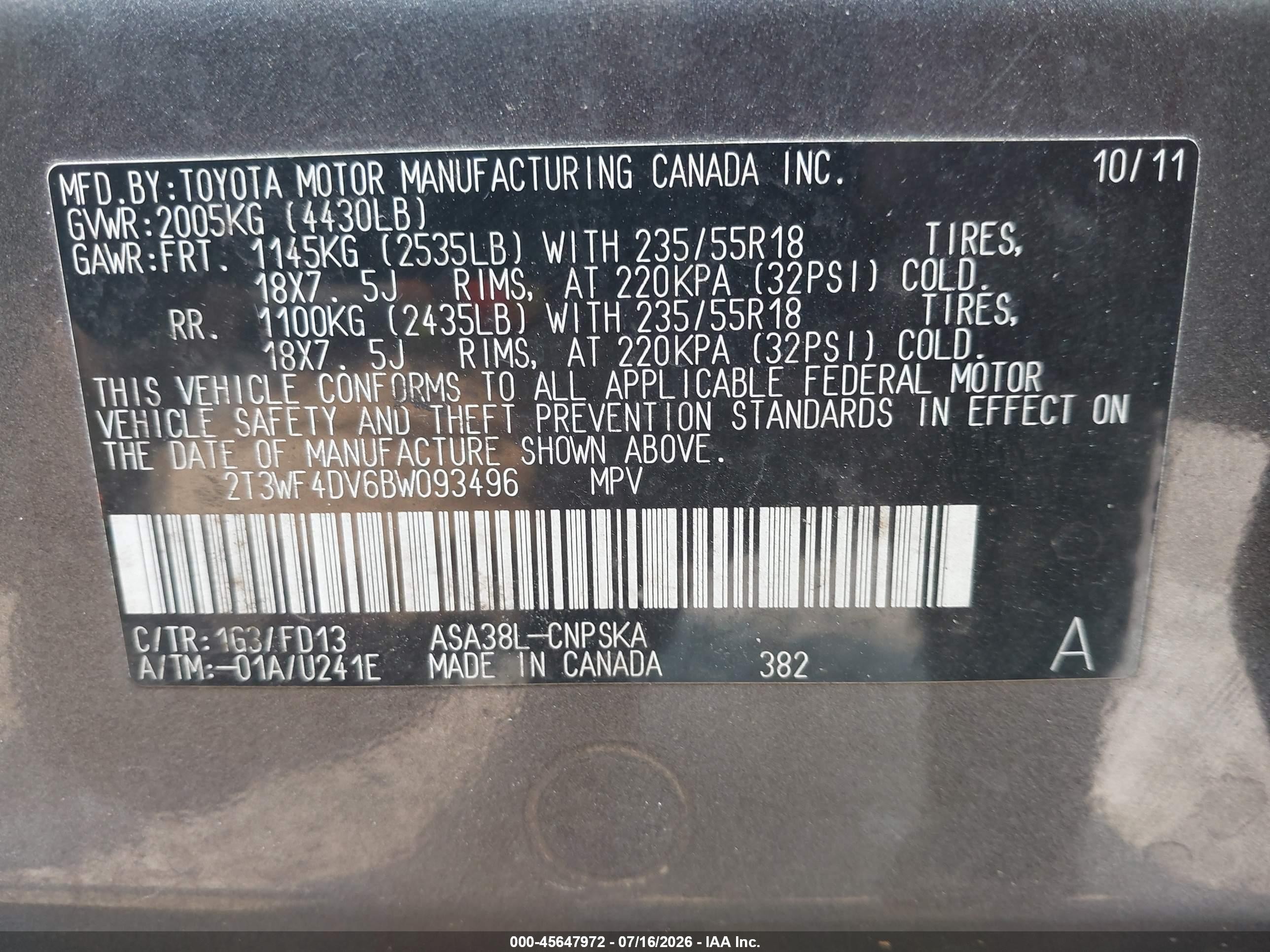 2011 Toyota Rav4 Sport Gray vin: 2T3WF4DV6BW093496