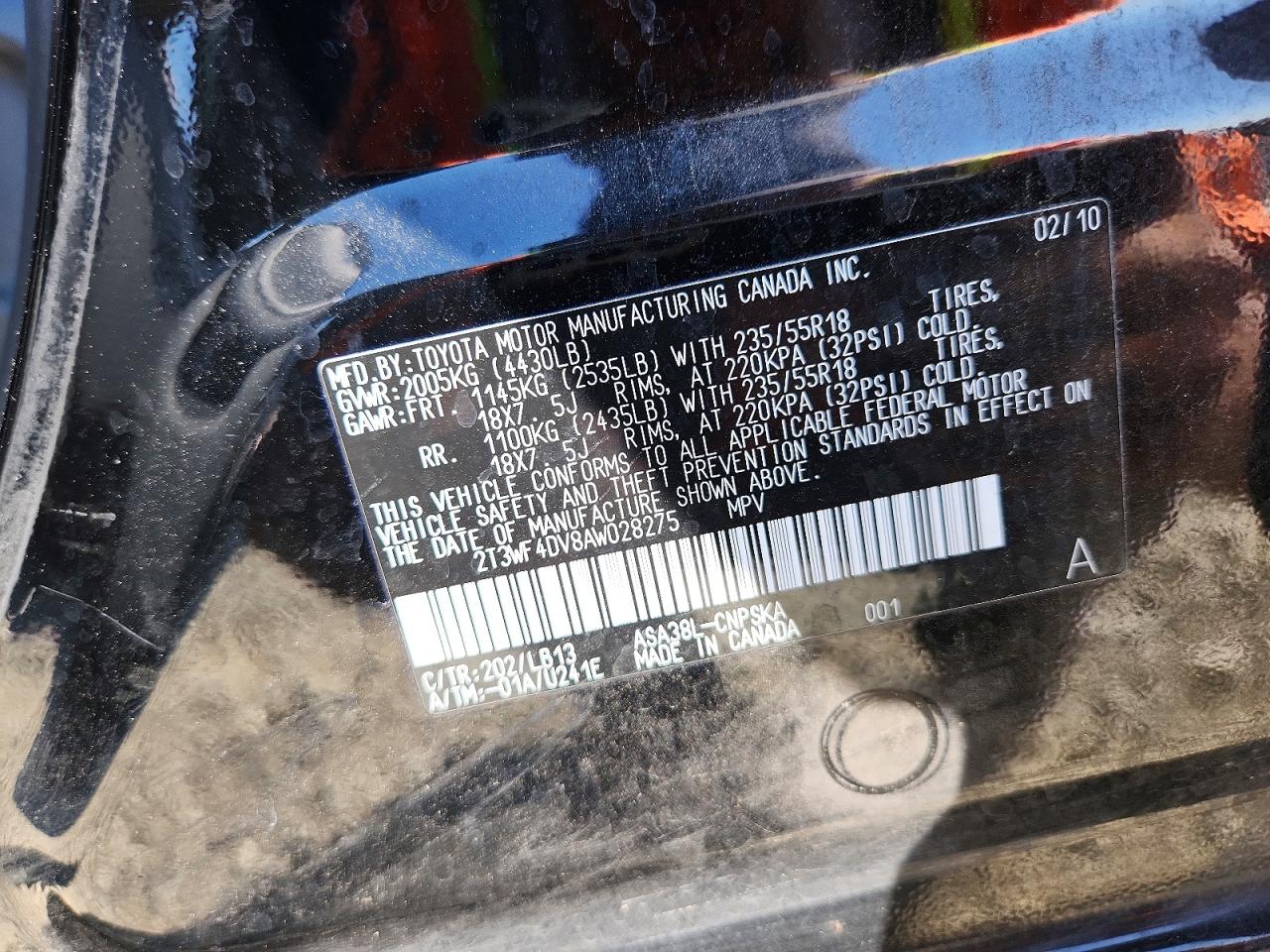 2010 Toyota Rav4 Sport Black vin: 2T3WF4DV8AW028275