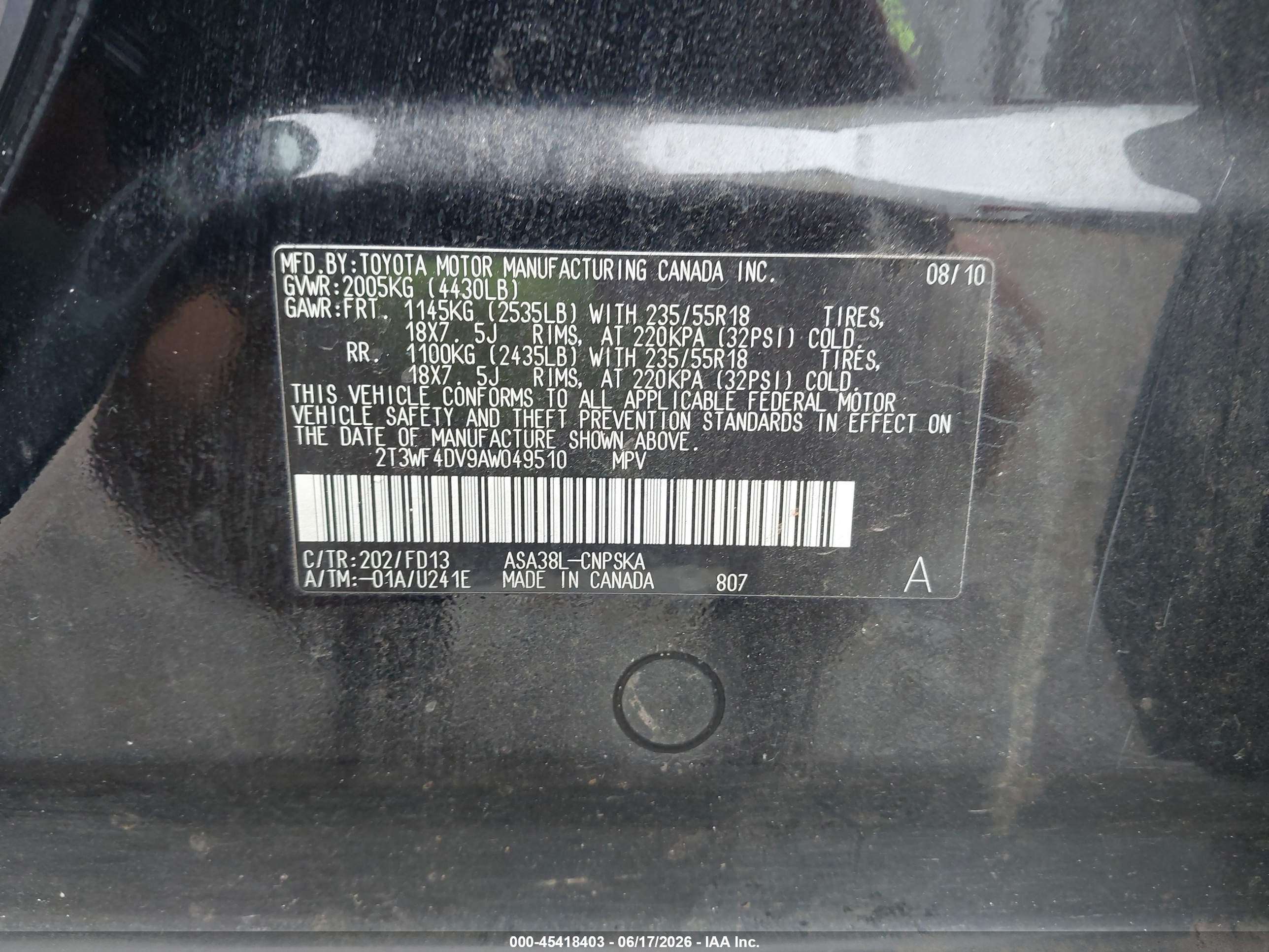 2010 Toyota Rav4 Sport Dark Blue vin: 2T3WF4DV9AW049510