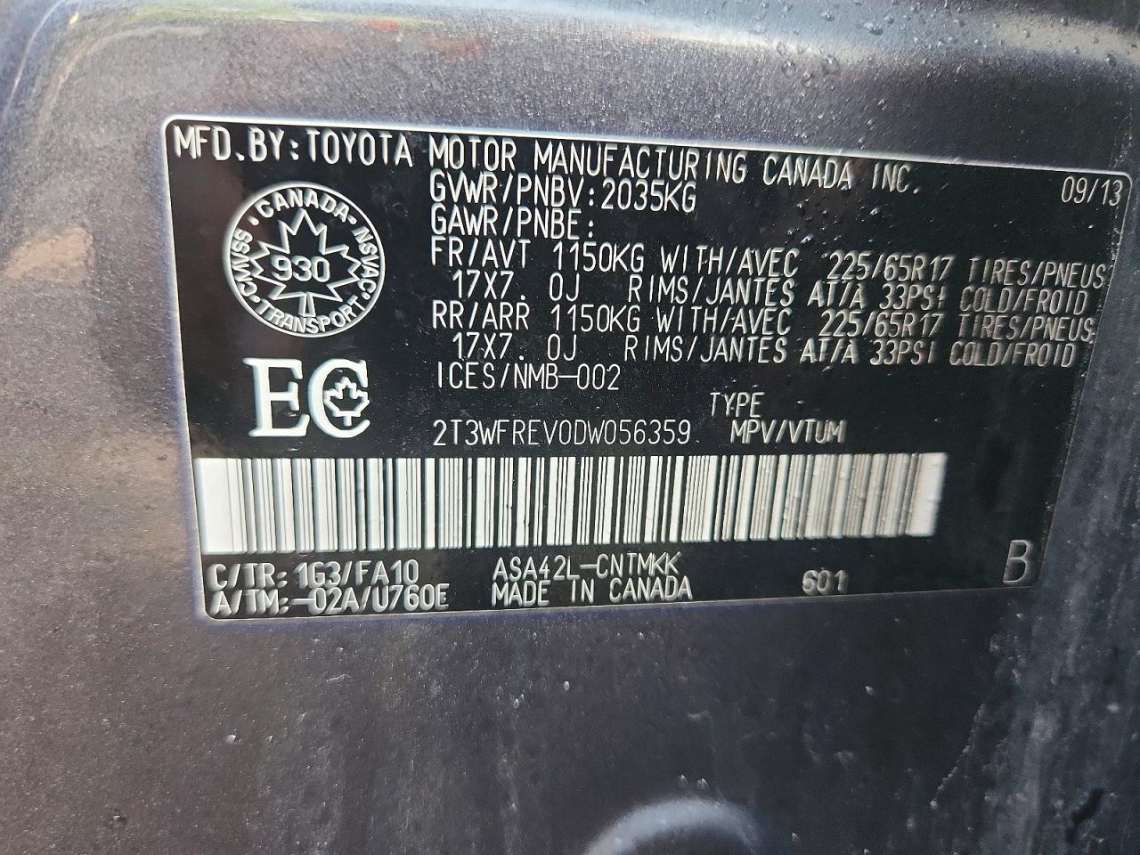 2013 Toyota Rav 4 Серый vin: 2T3WFREV0DW056359